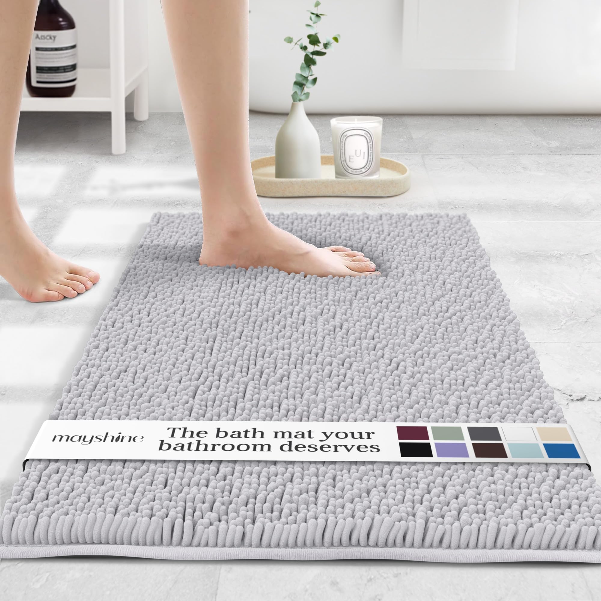 MAYSHINE Plush Shaggy Chenille Bath Mat | Extra Soft, Super Absorbent, Non-Slip Bathroom Rug | Fluffy Microfiber, Area Rug Sets for Bathroom Floor, Kitchen, Living Room | 59"x31" | Beige
