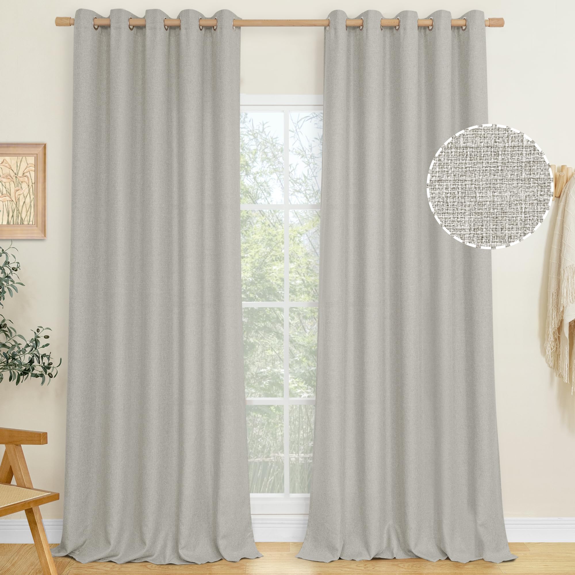 LAMIT Natural Beige Linen Curtains for Bedroom, 84 inches Grommet Thermal Insulated Thick Burlap Farmhouse Neutral Curtains Noise Reducing Light Filtering Drapes for Living Room, 2 Panels, W60 x L84