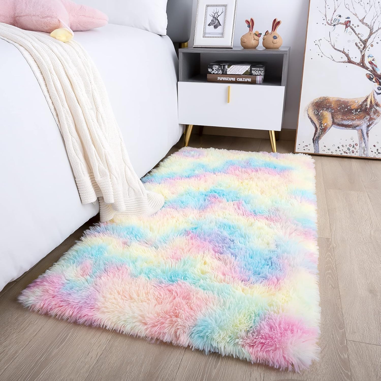 8x10 Extra Large Green Area Rug for Living Room Bedroom Dining Room, Fluffy Shag Soft Plush Furry Carpet Solid Color, Non-Slip Indoor Floor Mat for Kids Home Decor