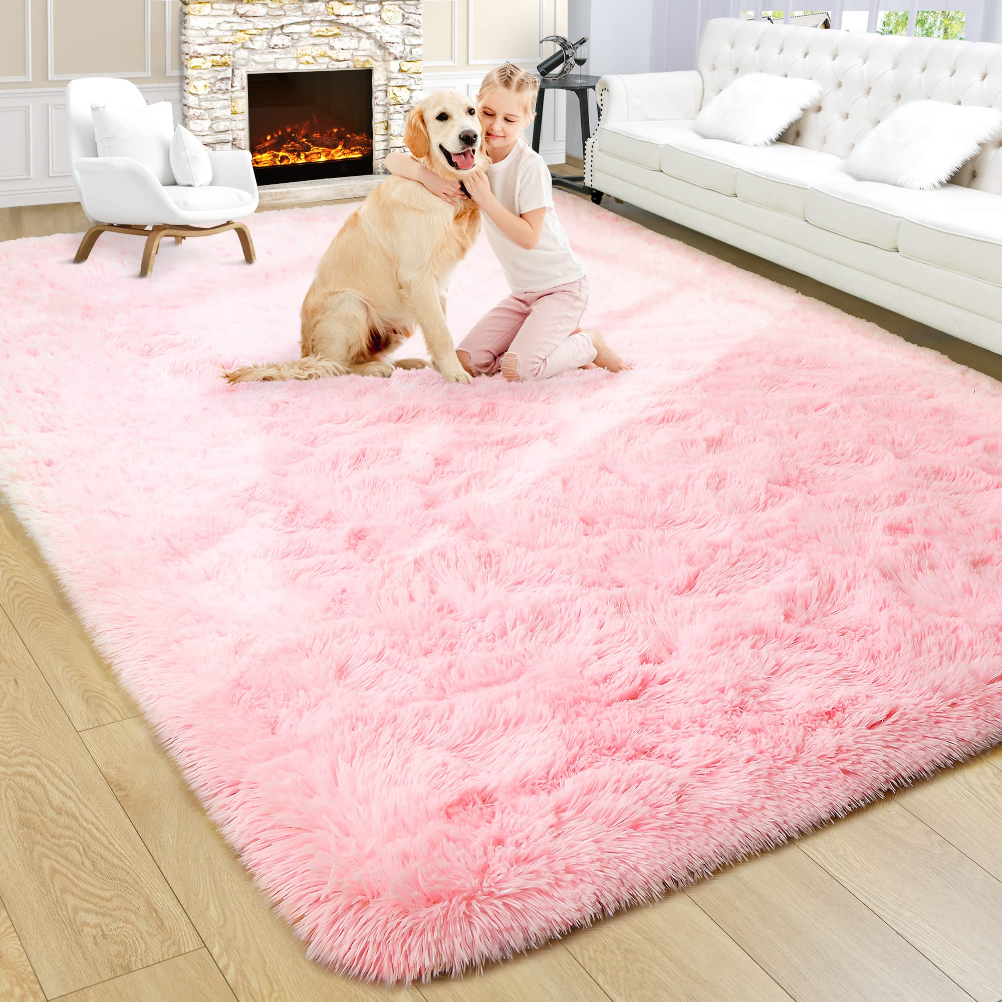 8x10 Extra Large Green Area Rug for Living Room Bedroom Dining Room, Fluffy Shag Soft Plush Furry Carpet Solid Color, Non-Slip Indoor Floor Mat for Kids Home Decor