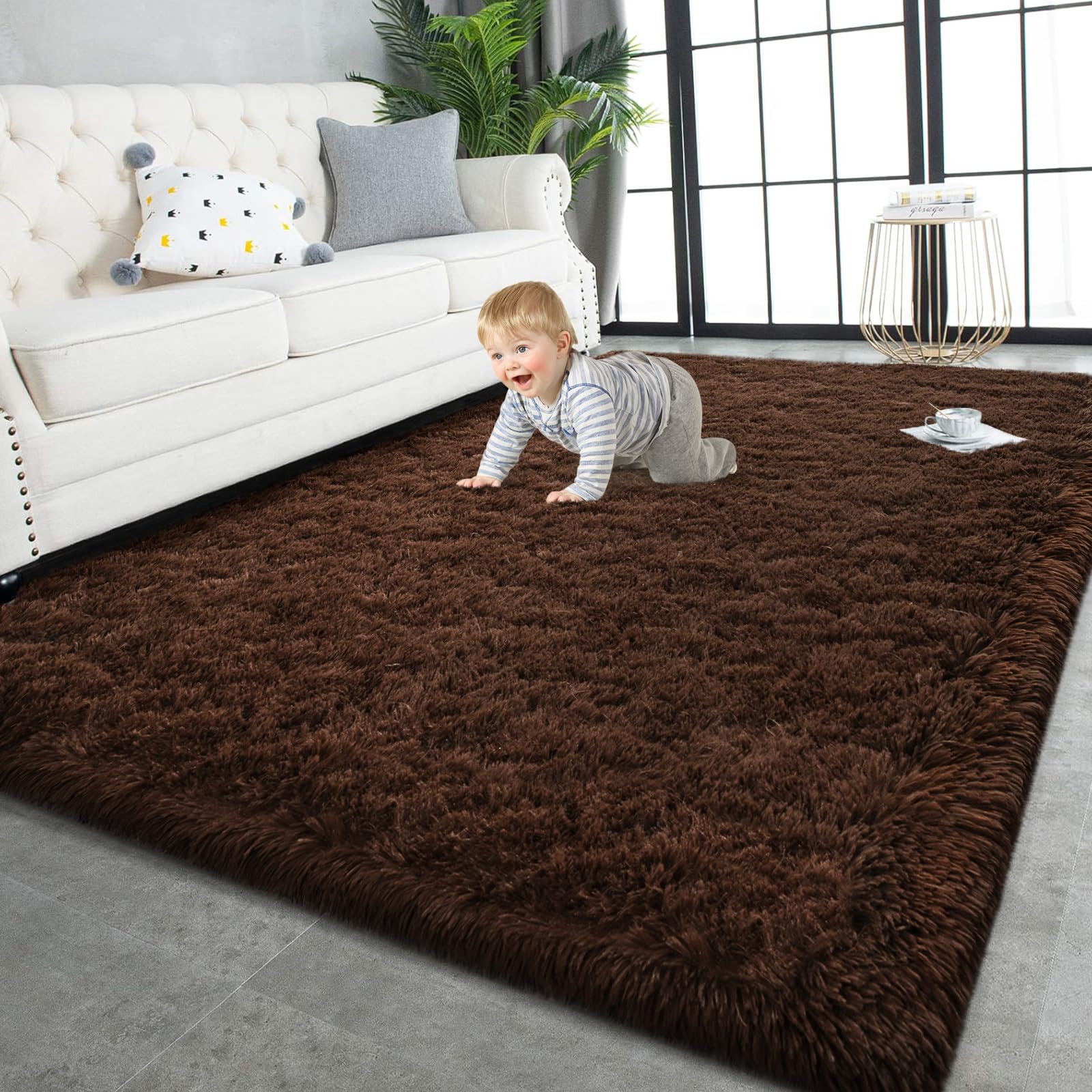 TWINNIS Super Soft Shaggy Rugs Fluffy Carpets, 6x9 Feet, Indoor Modern Plush Area Rugs for Living Room Bedroom Kids Room Nursery Home Decor, Upgrade Anti-Skid Rectangular Fuzzy Rug, Black Gray
