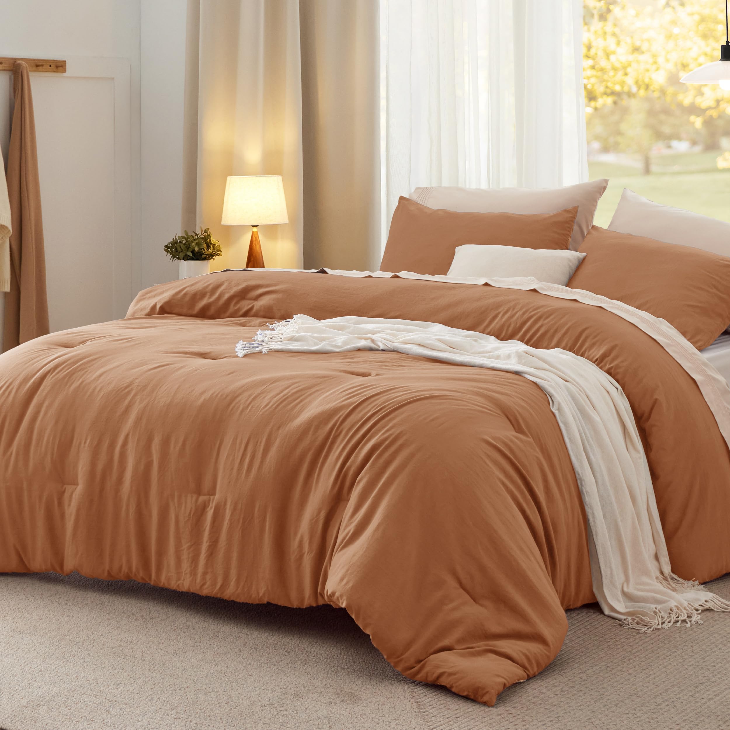Bedsure King Comforter Set, Beige Soft Prewashed Bedding for All Seasons, 3 Pieces GentleSoft™ Bed Set, 1 Lightweight Comforter (104"x90") and 2 Pillowcases (20"x36")