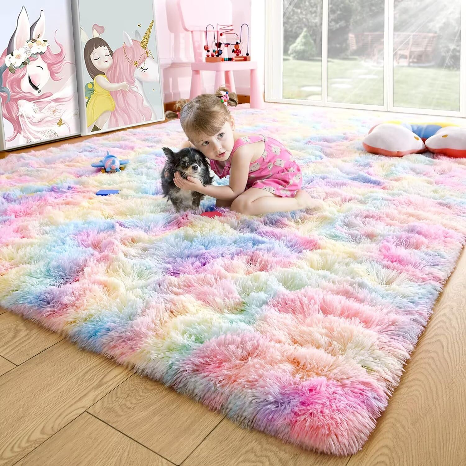 8x10 Extra Large Green Area Rug for Living Room Bedroom Dining Room, Fluffy Shag Soft Plush Furry Carpet Solid Color, Non-Slip Indoor Floor Mat for Kids Home Decor