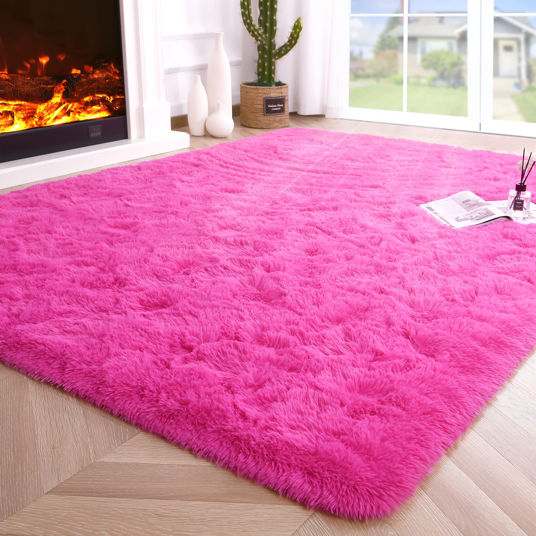 8x10 Extra Large Green Area Rug for Living Room Bedroom Dining Room, Fluffy Shag Soft Plush Furry Carpet Solid Color, Non-Slip Indoor Floor Mat for Kids Home Decor