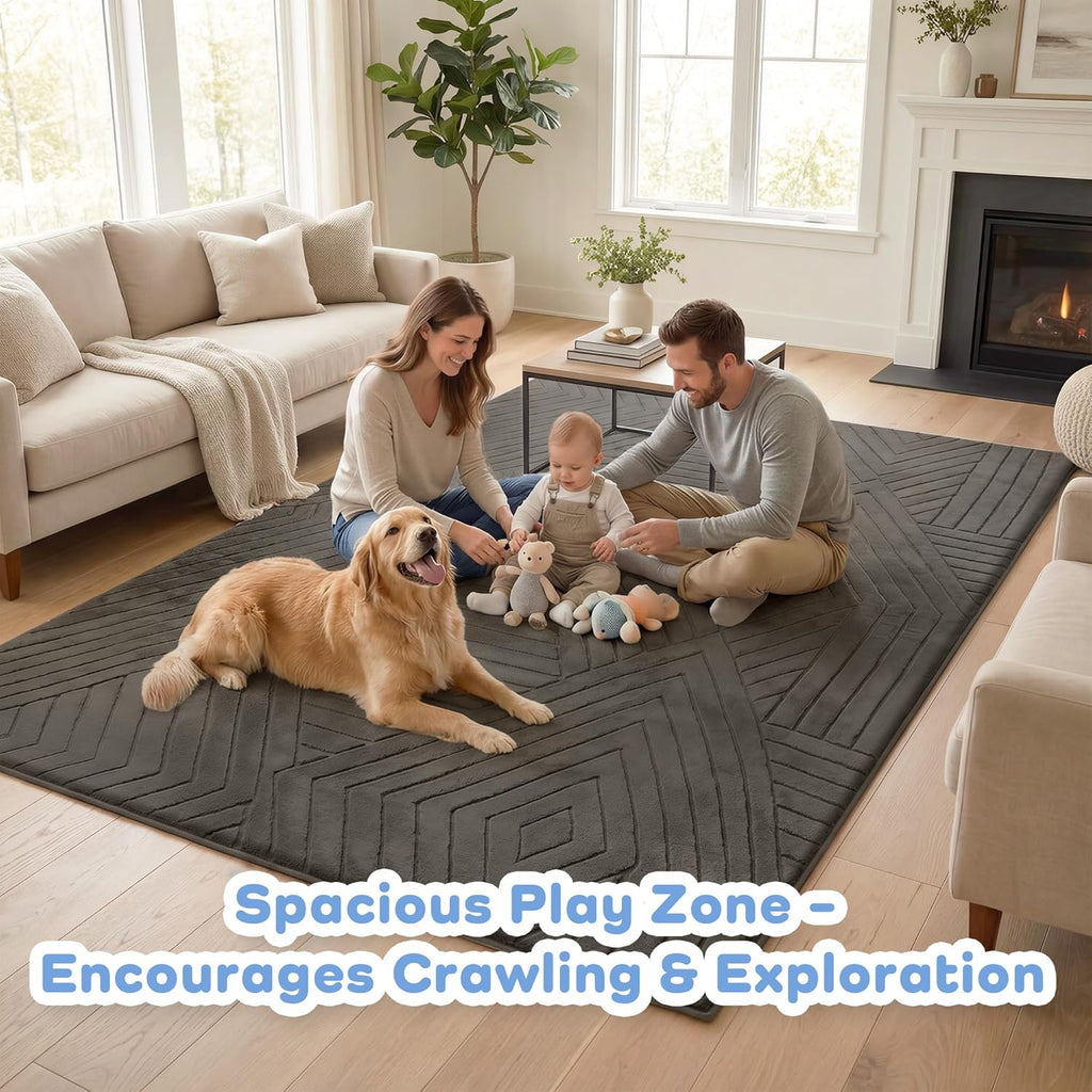 Baby Play Mat for Floor 1.3" Thick Soft Fluffy Shaggy Rug for Toddler Infant Kids Crawling, 79"x 118" Nursery Mat Bedroom Living Room Waterproof Easy Care Non-Slip (Dark Grey)