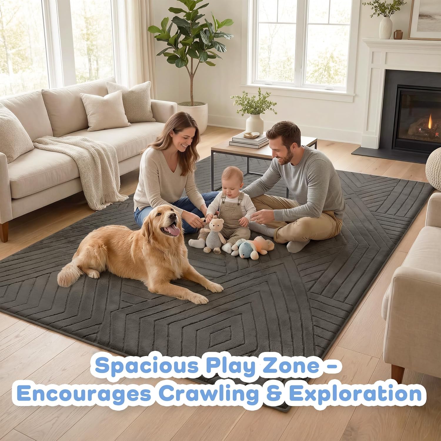 Baby Play Mat for Floor 1.3" Thick Soft Fluffy Shaggy Rug for Toddler Infant Kids Crawling, 79"x 118" Nursery Mat Bedroom Living Room Waterproof Easy Care Non-Slip (Dark Grey)