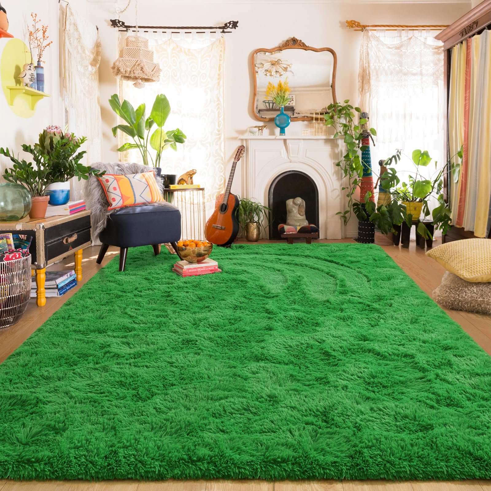 Amearea Yellow 6×9ft Soft Shag Rug, Non-slip Fluffy Carpet for Bedroom, Living Room & Nursery