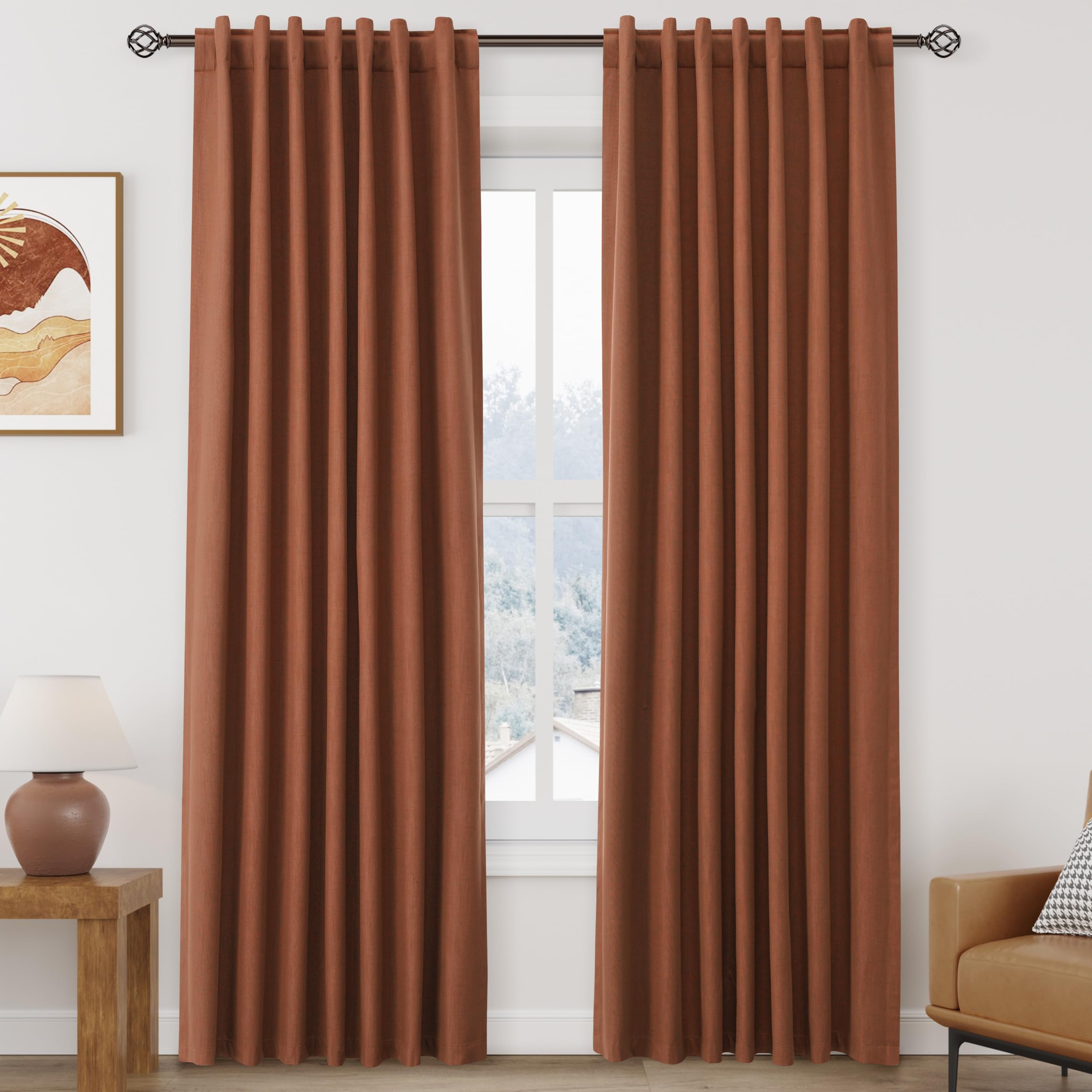 Nanspring Light Grey 100% Blackout Linen Curtains for Bedroom 90 Inches Long Back Tab Thermal Insulated Modern Luxury Simple Black Out Curtain for Living Room Dining Room Drapes 52x90, 2 Panels