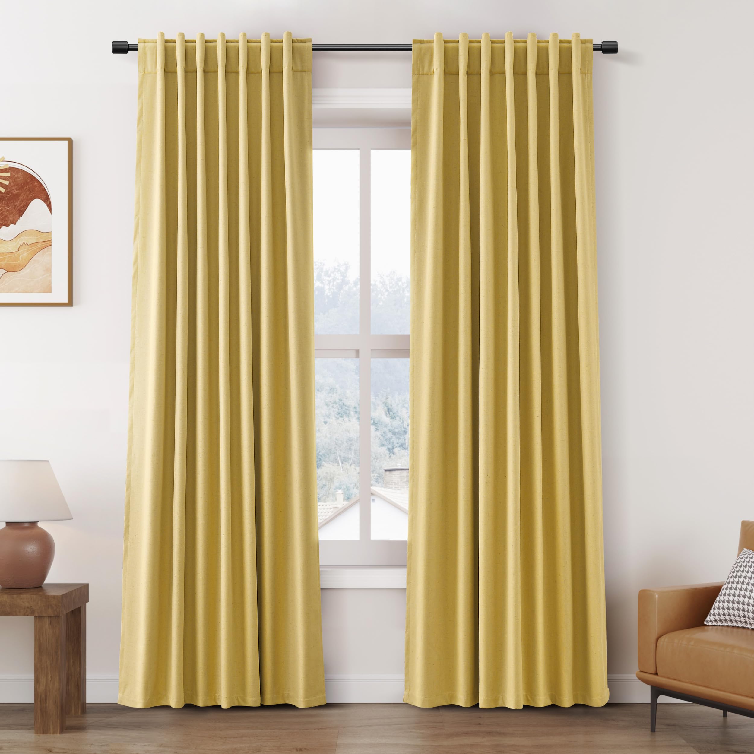 Nanspring Light Grey 100% Blackout Linen Curtains for Bedroom 90 Inches Long Back Tab Thermal Insulated Modern Luxury Simple Black Out Curtain for Living Room Dining Room Drapes 52x90, 2 Panels