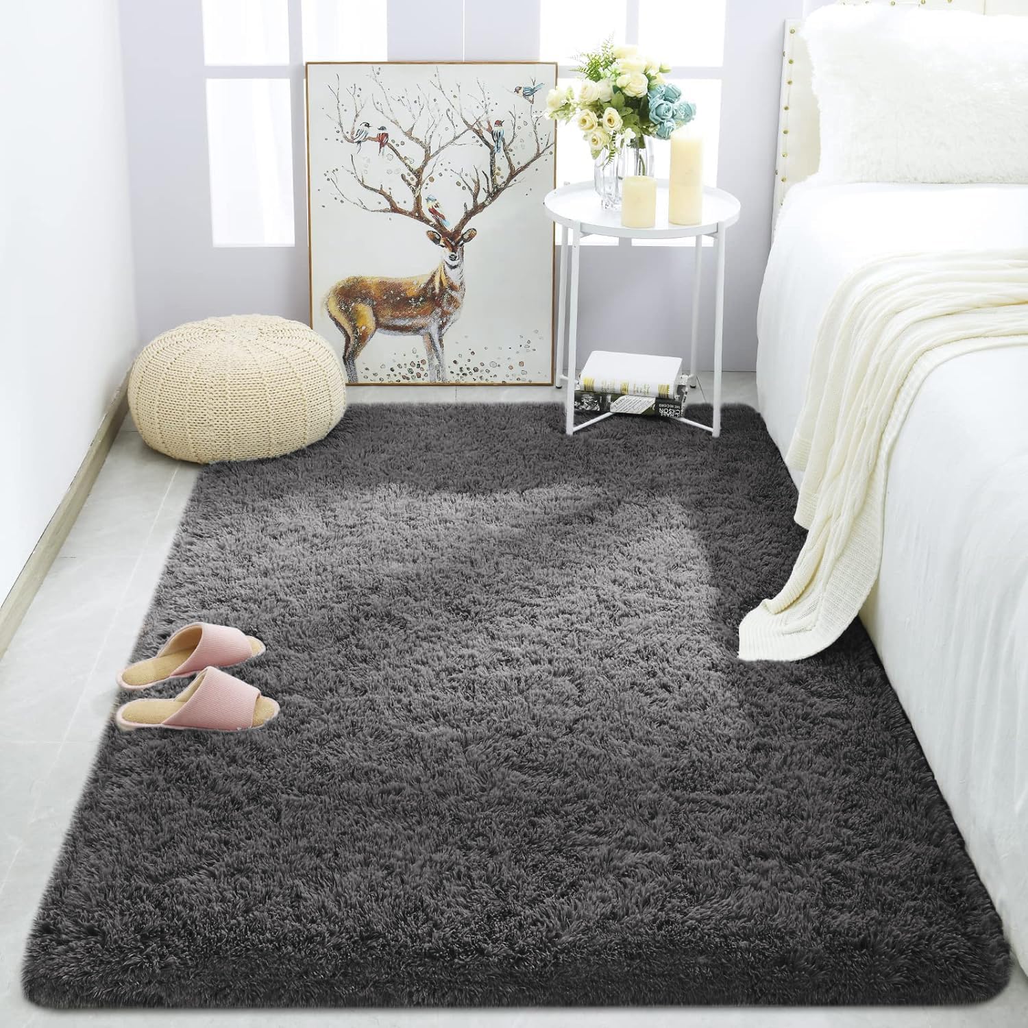 Merelax Soft Modern Indoor Shaggy Area Rug for Bedroom Livingroom Dorm Kids Room Home Decorative, Non-Slip Plush Fluffy Furry Fur Rugs Comfy Nursery Accent Floor Carpet 2x3 Feet, Black