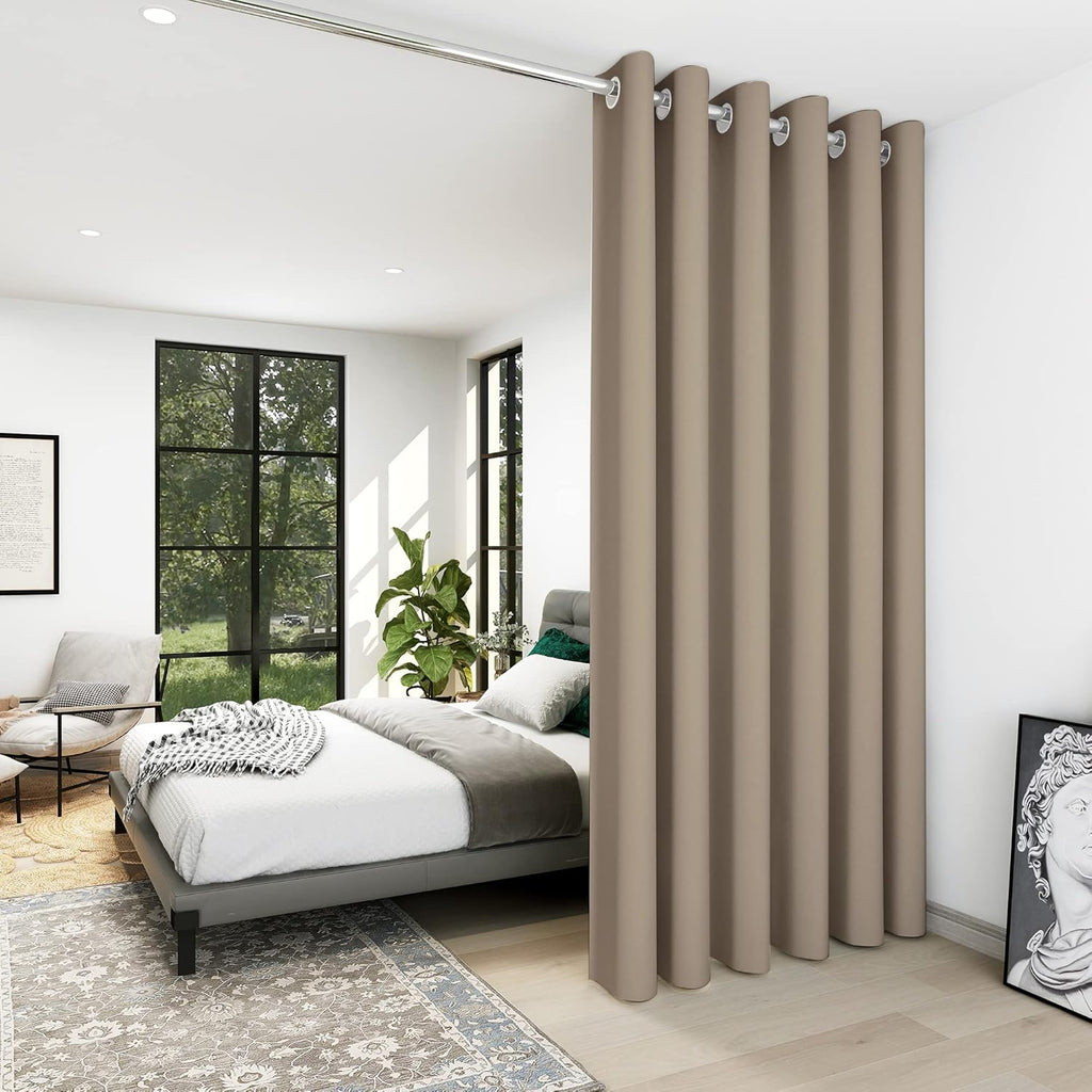 Deconovo Blackout Wide Curtain Panel, Grommet Top Thermal Insulated Room Darkening Drape for Bedroom Living Room, Khaki Divider, 100W x 84L Inch, Pack of 1