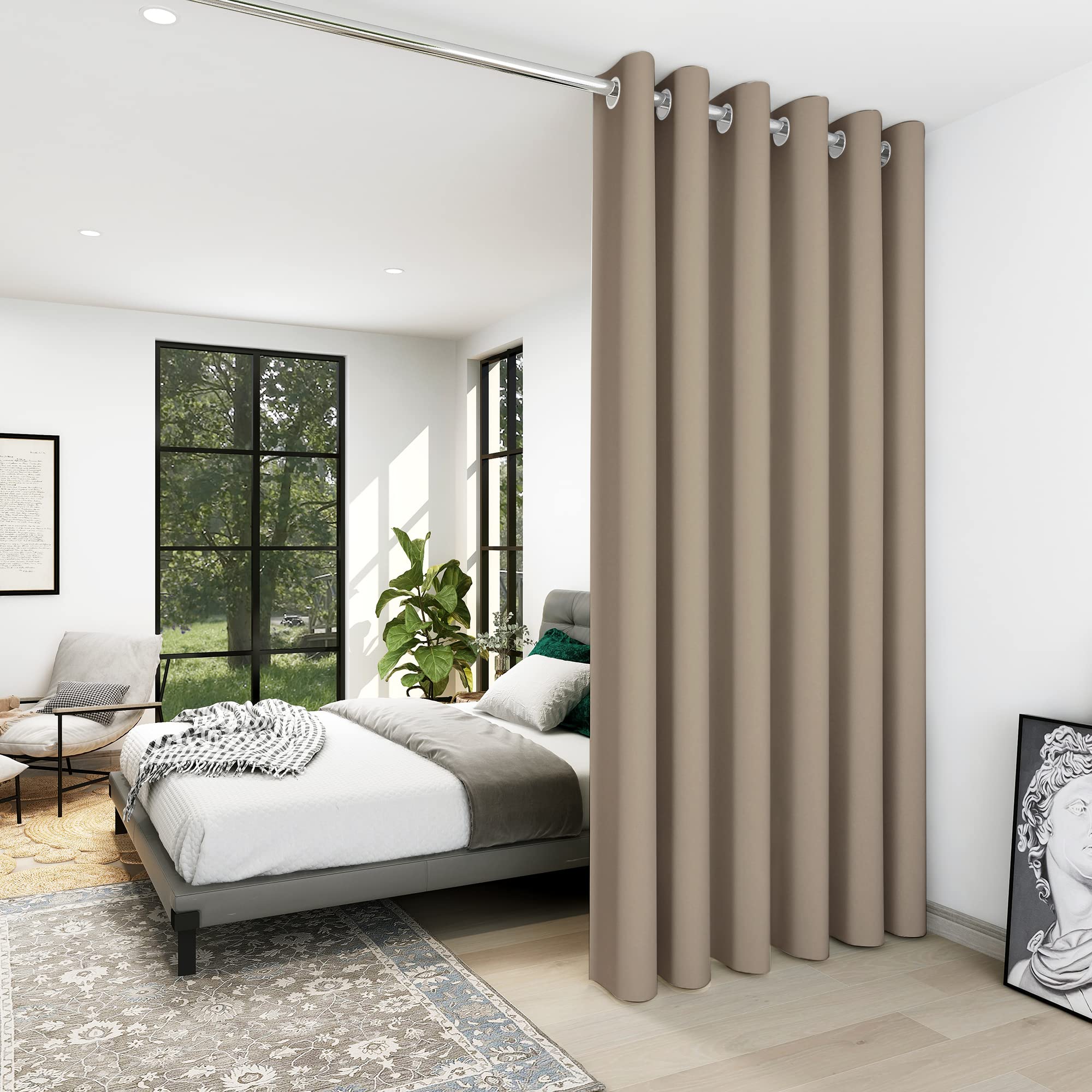 Deconovo Blackout Wide Curtain Panel, Grommet Top Thermal Insulated Room Darkening Drape for Bedroom Living Room, Khaki Divider, 100W x 84L Inch, Pack of 1