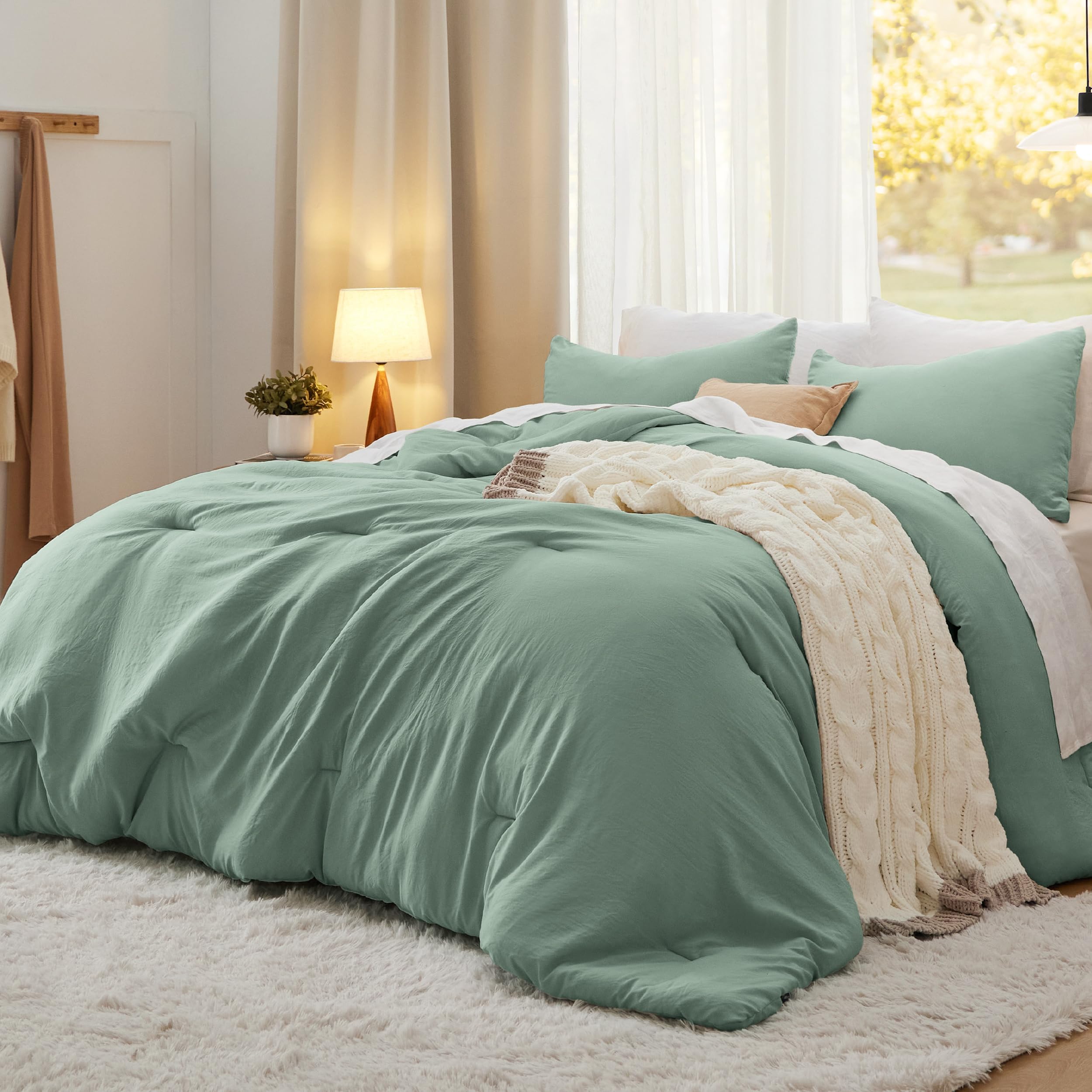 Bedsure King Comforter Set, Beige Soft Prewashed Bedding for All Seasons, 3 Pieces GentleSoft™ Bed Set, 1 Lightweight Comforter (104"x90") and 2 Pillowcases (20"x36")
