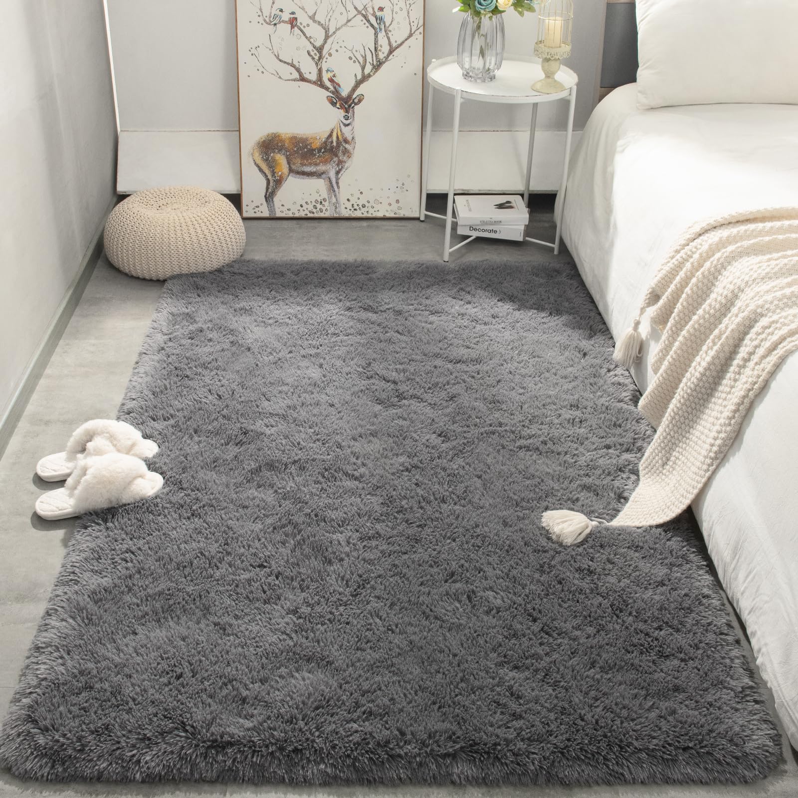 Merelax Soft Modern Indoor Shaggy Area Rug for Bedroom Livingroom Dorm Kids Room Home Decorative, Non-Slip Plush Fluffy Furry Fur Rugs Comfy Nursery Accent Floor Carpet 2x3 Feet, Black