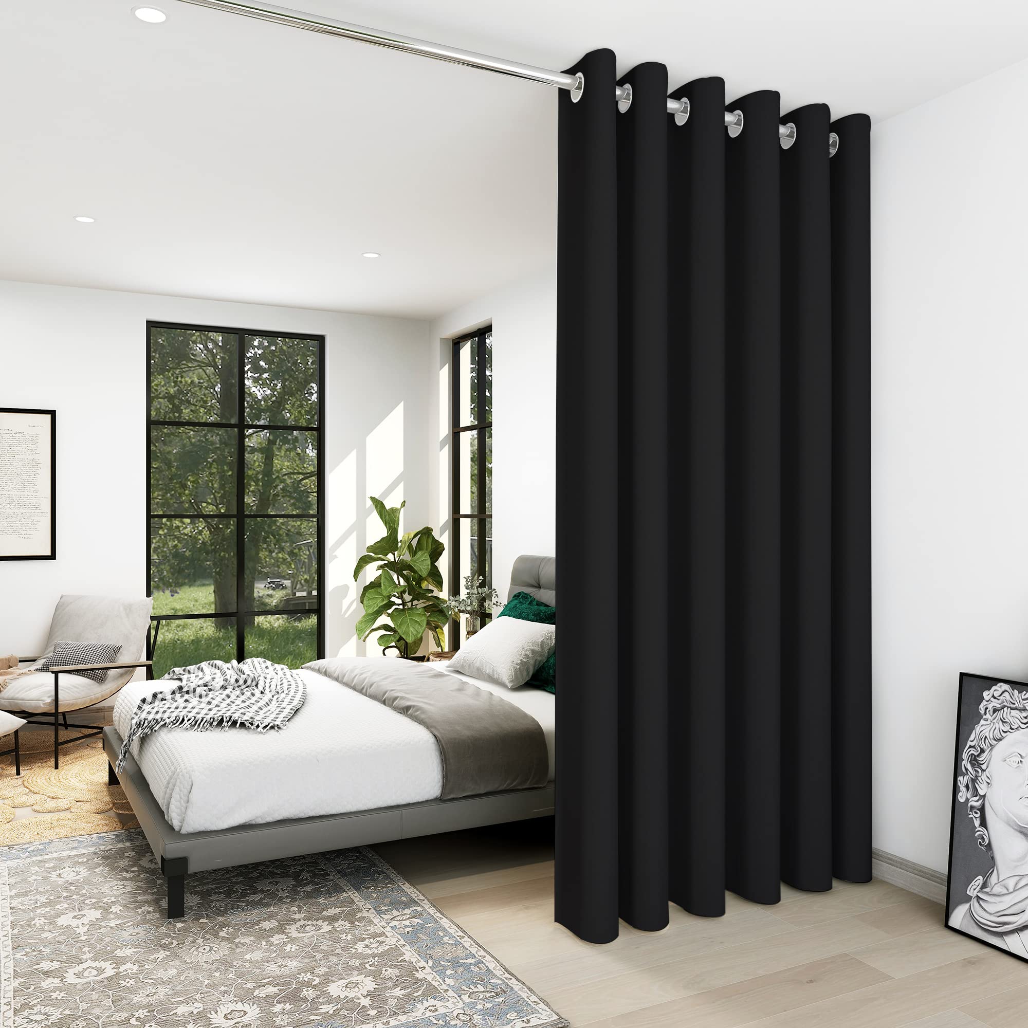Deconovo Blackout Wide Curtain Panel, Grommet Top Thermal Insulated Room Darkening Drape for Bedroom Living Room, Khaki Divider, 100W x 84L Inch, Pack of 1