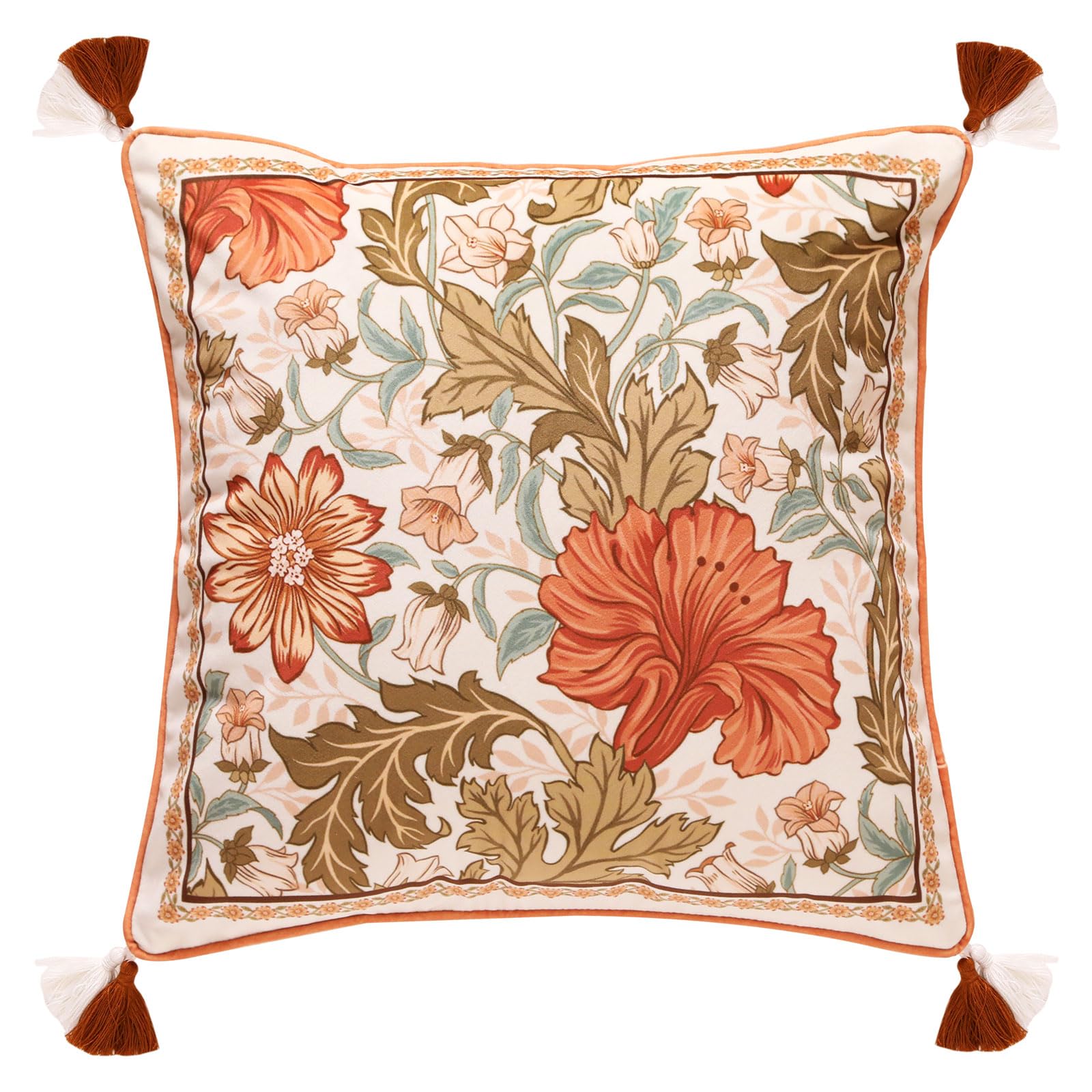 bilin gaier Vintage Square Throw Pillow Covers Pack of 2,Red Cozy Velvet with Leaves and Floral Pattern Pillowcases,Decoration Pillows Cushion Covers for Living Room Couch Sofa Bed Car Chair,18"x18"