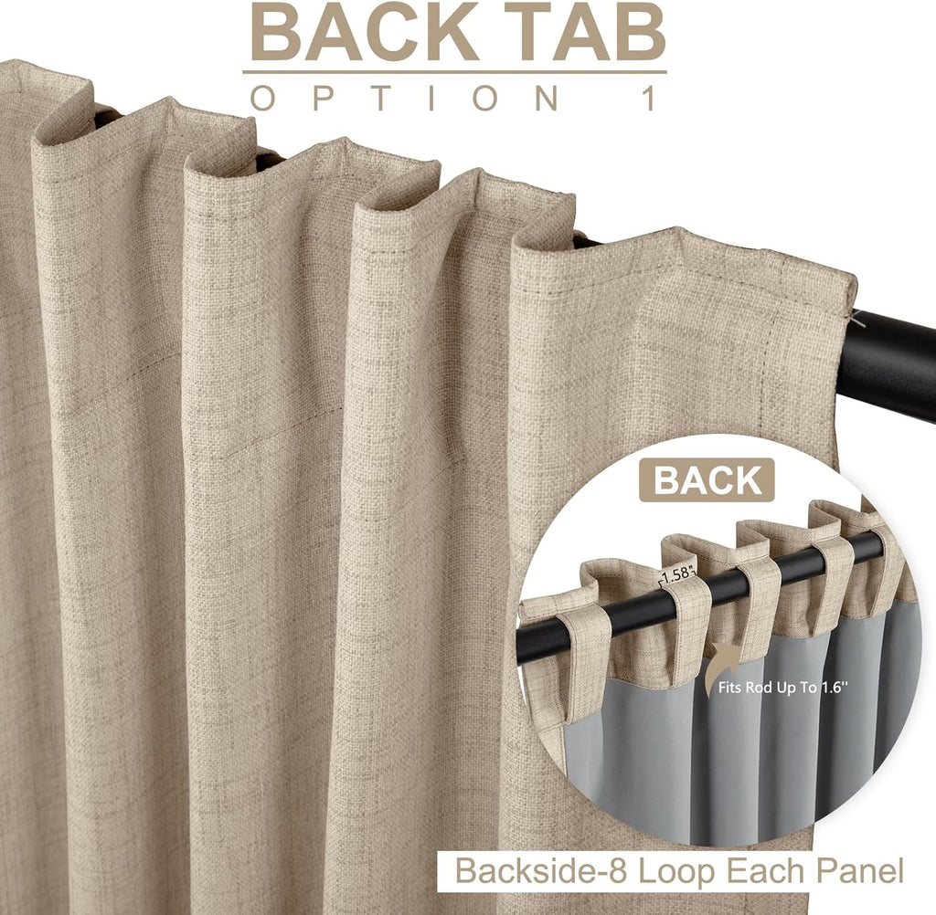 Oatmeal 2-Panel Linen Blackout Curtains, 50"W x 96"L, Thermal Insulated, Back Tab & Rod Pocket for Bedroom & Living Room