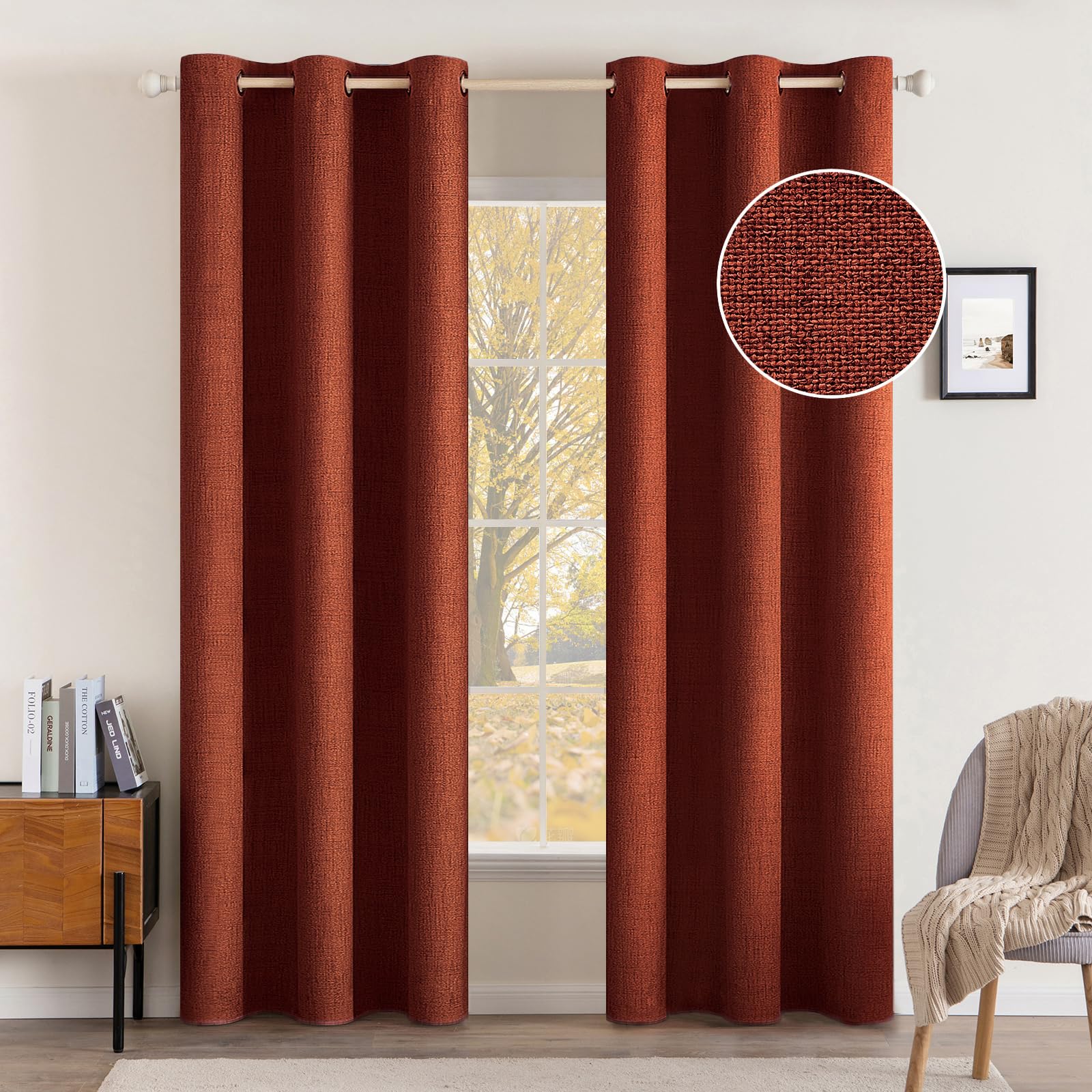 MIULEE 100% Blackout Linen Curtains for Bedroom Thermal Insulated Birch Grommet Room Darkening Curtains & Drapes for Living Room Nursery 52 x 96 Inch (2 Panels)