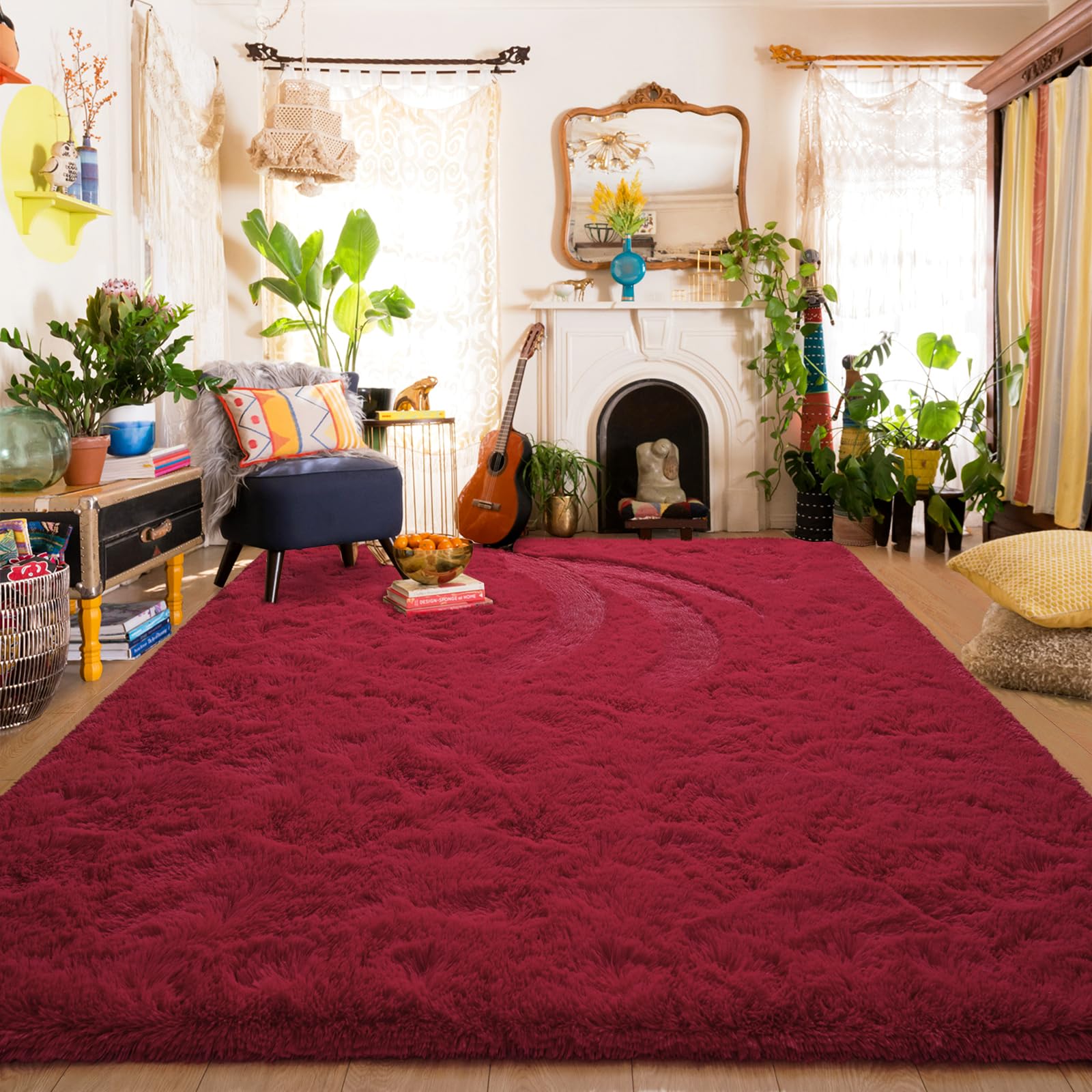Amearea Yellow 6×9ft Soft Shag Rug, Non-slip Fluffy Carpet for Bedroom, Living Room & Nursery