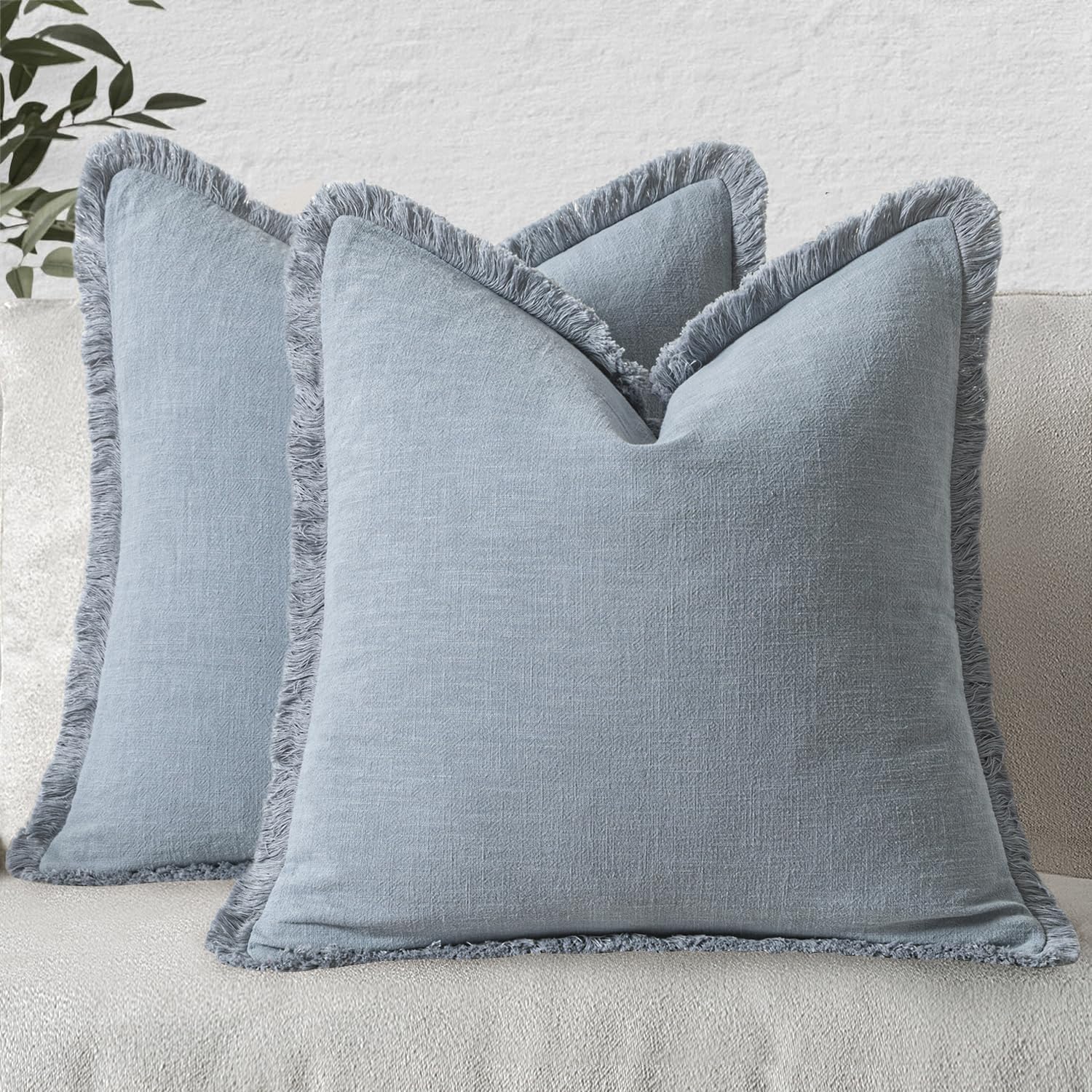 MIULEE Decorative Throw Pillow Covers Neutral Linen Fringe Throw Pillows Euro Shams Set of 2 Brown Boho Farmhouse Cushion Covers for Couch Sofa Bed Living Room Spring Home Decor 26x26 Inch