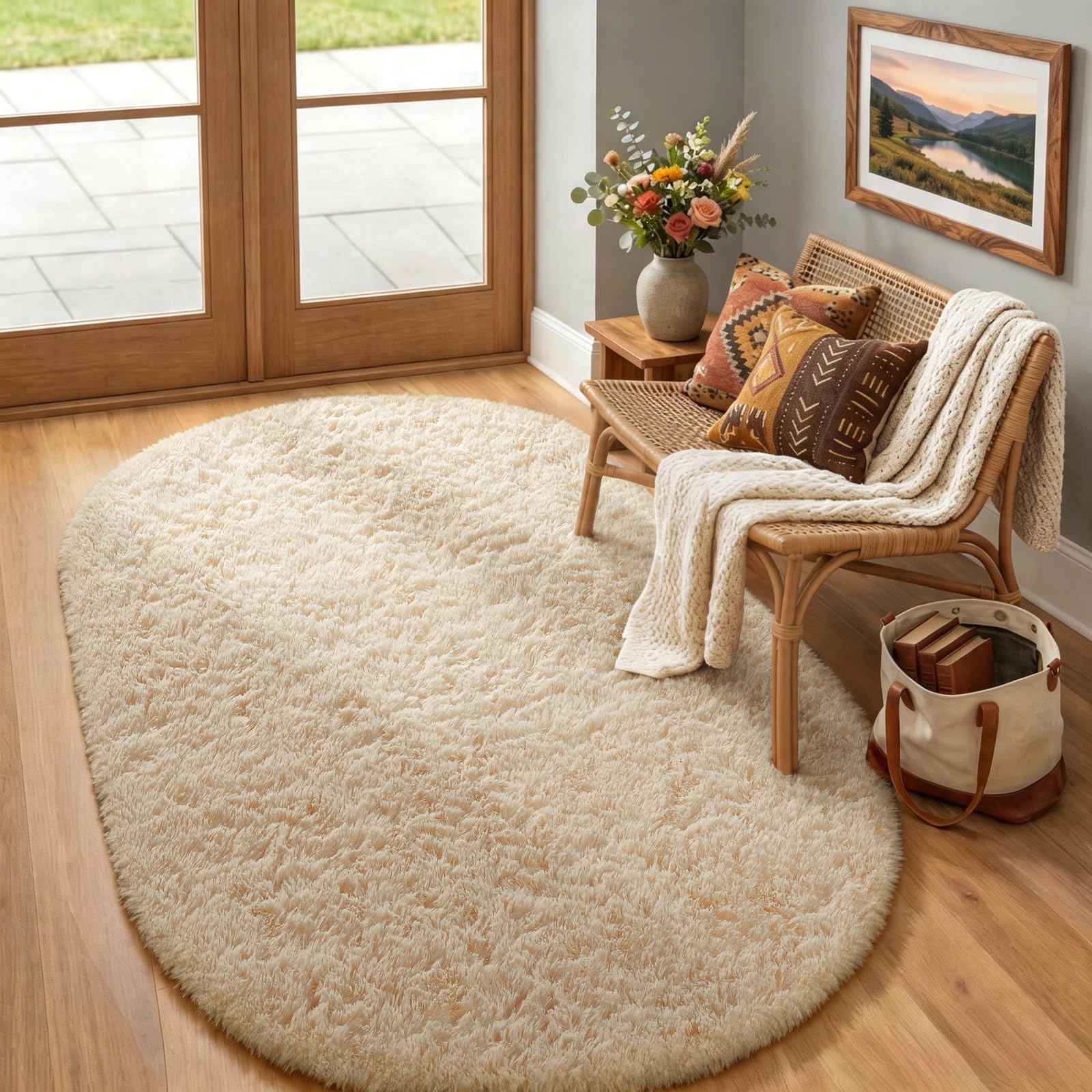 Ophanie Beige Rugs for Living Room Bedroom, 5x8 Fluffy Fuzzy Furry Carpet, Plush Soft Shaggy Bedside Indoor Floor Area Rug for Kids Girls Boys Baby Teen Dorm Nursery Home Decor Aesthetic