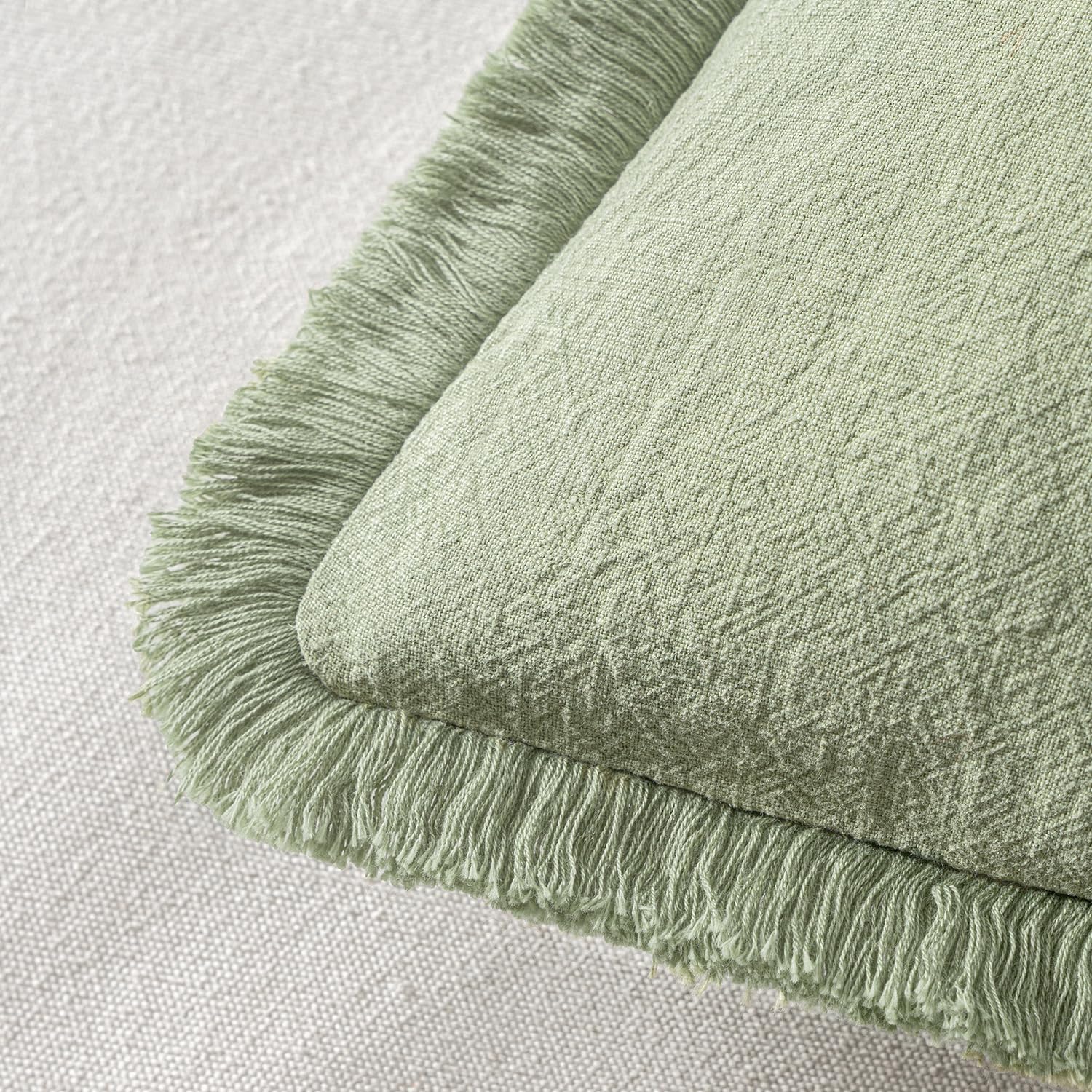 MIULEE Decorative Throw Pillow Covers Neutral Linen Fringe Throw Pillows Euro Shams Set of 2 Sage Green Boho Farmhouse Cushion Covers for Couch Sofa Bed Living Room Spring Home Decor 26x26 Inch