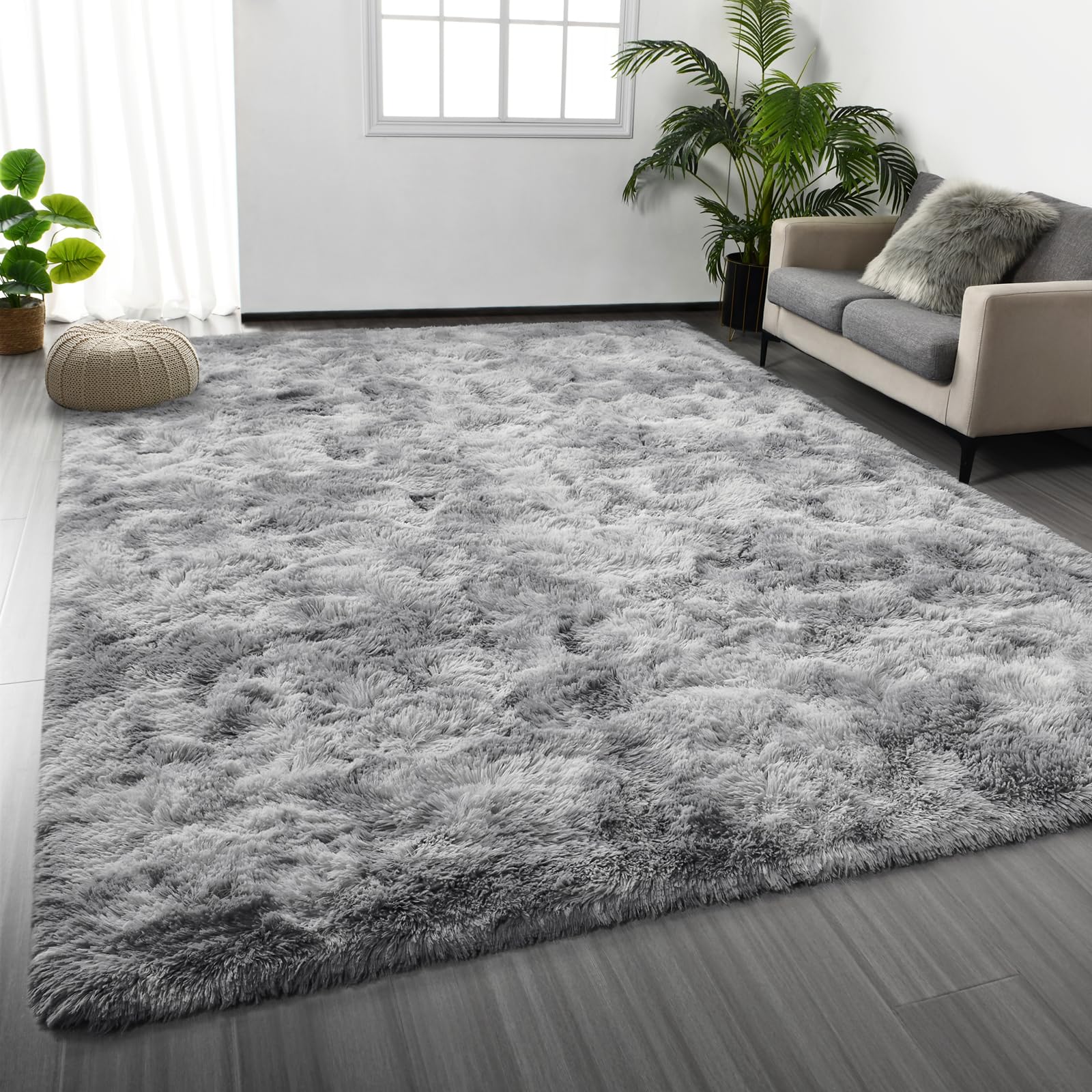 Deerhoo Large Shag Area Rugs 5 x 8, Tie-Dyed Plush Fuzzy Rugs for Living Room, Ultra Soft Fluffy Furry Rug for Bedroom, Indoor Carpet Nursery Rugs for Kids Room Home Decor, Purple