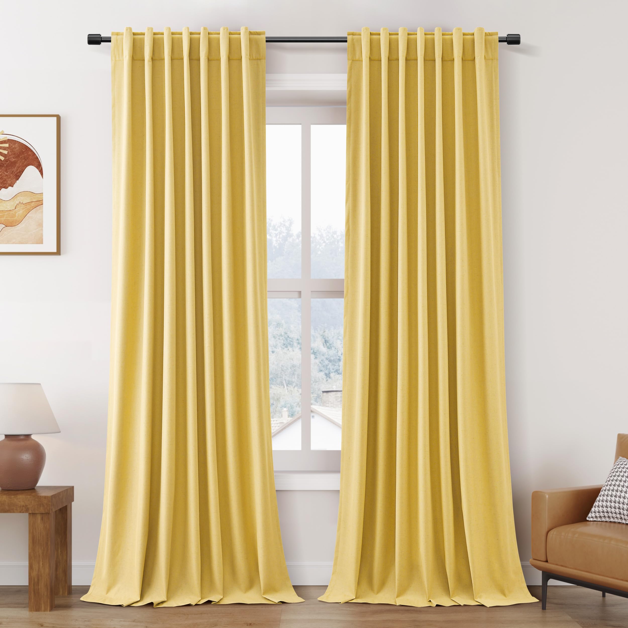 Nanspring Light Grey 100% Blackout Linen Curtains for Bedroom 90 Inches Long Back Tab Thermal Insulated Modern Luxury Simple Black Out Curtain for Living Room Dining Room Drapes 52x90, 2 Panels