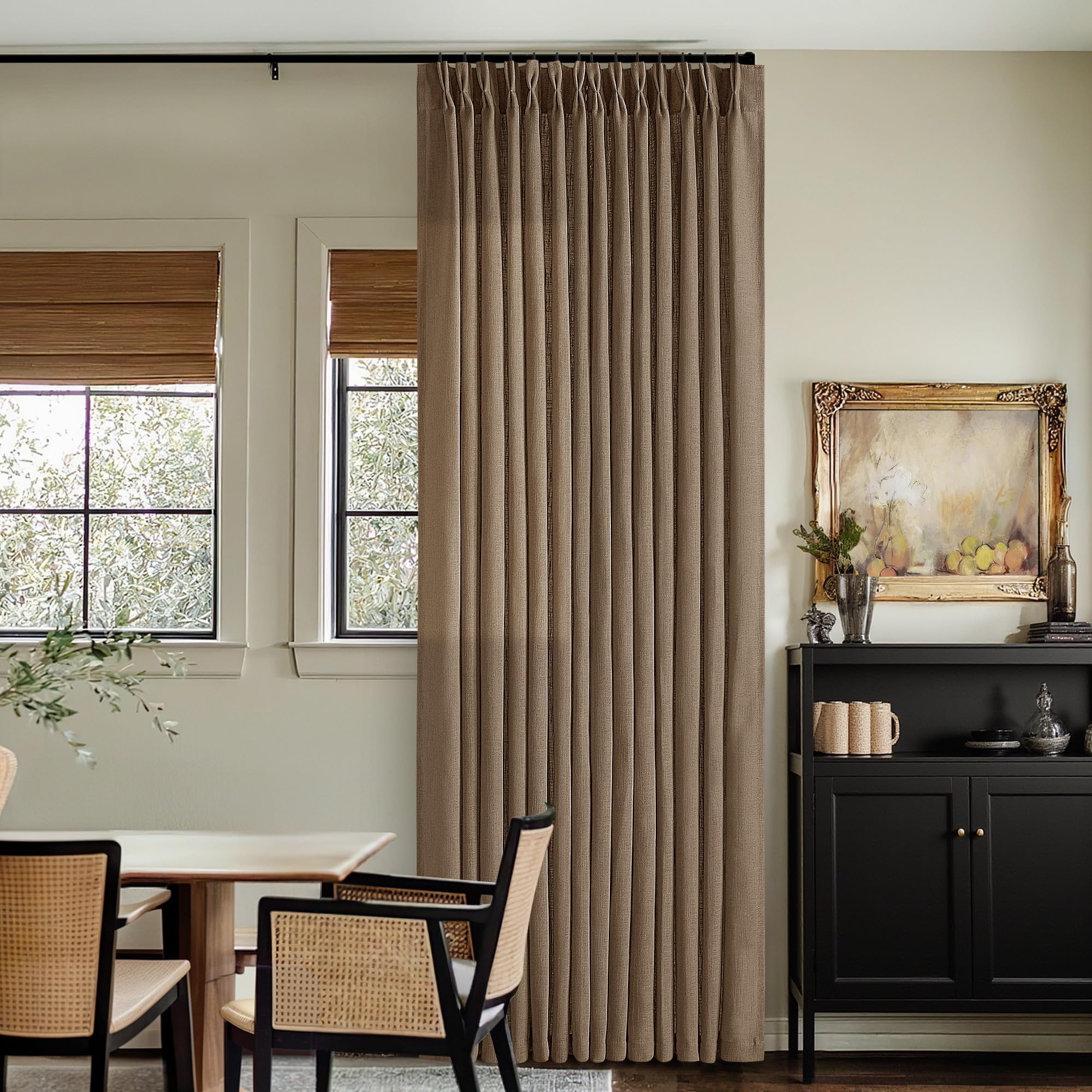 90 Inch Pinch Pleated Linen Curtains 2 Panel Set for Living Room Cream Natural Thick Linen Textured Drapes 90 Inches Long Pinch Pleat Drapes Birch Ivory Semi Sheer Curtain for Dining Bedroom Office