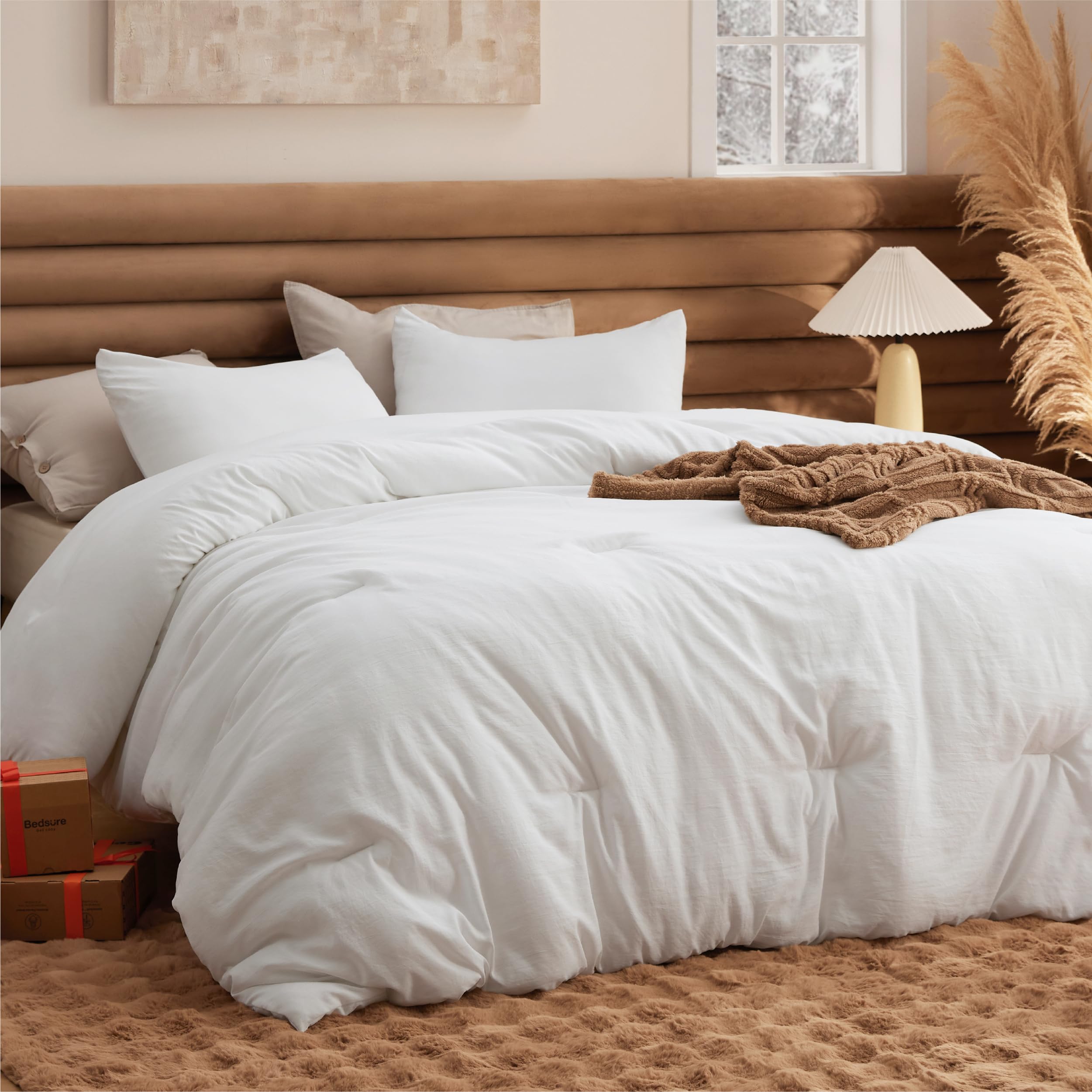 Bedsure King Comforter Set, Beige Soft Prewashed Bedding for All Seasons, 3 Pieces GentleSoft™ Bed Set, 1 Lightweight Comforter (104"x90") and 2 Pillowcases (20"x36")