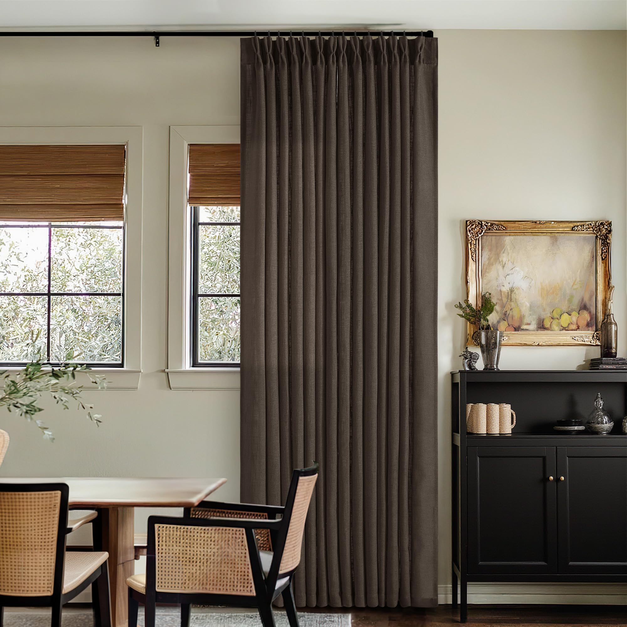 90 Inch Pinch Pleated Linen Curtains 2 Panel Set for Living Room Cream Natural Thick Linen Textured Drapes 90 Inches Long Pinch Pleat Drapes Birch Ivory Semi Sheer Curtain for Dining Bedroom Office