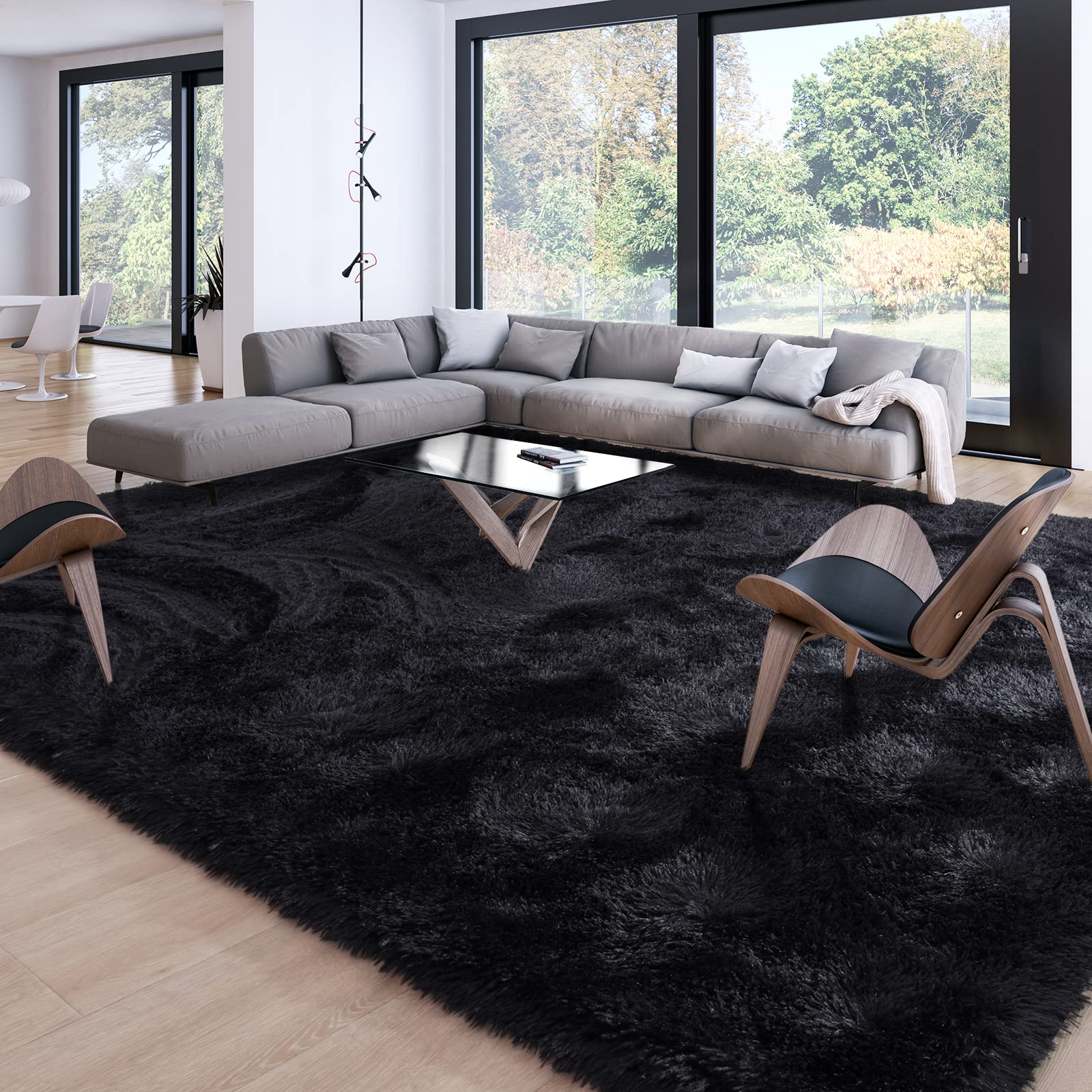Merelax Soft Modern Indoor Shaggy Area Rug for Bedroom Livingroom Dorm Kids Room Home Decorative, Non-Slip Plush Fluffy Furry Fur Rugs Comfy Nursery Accent Floor Carpet 2x3 Feet, Black