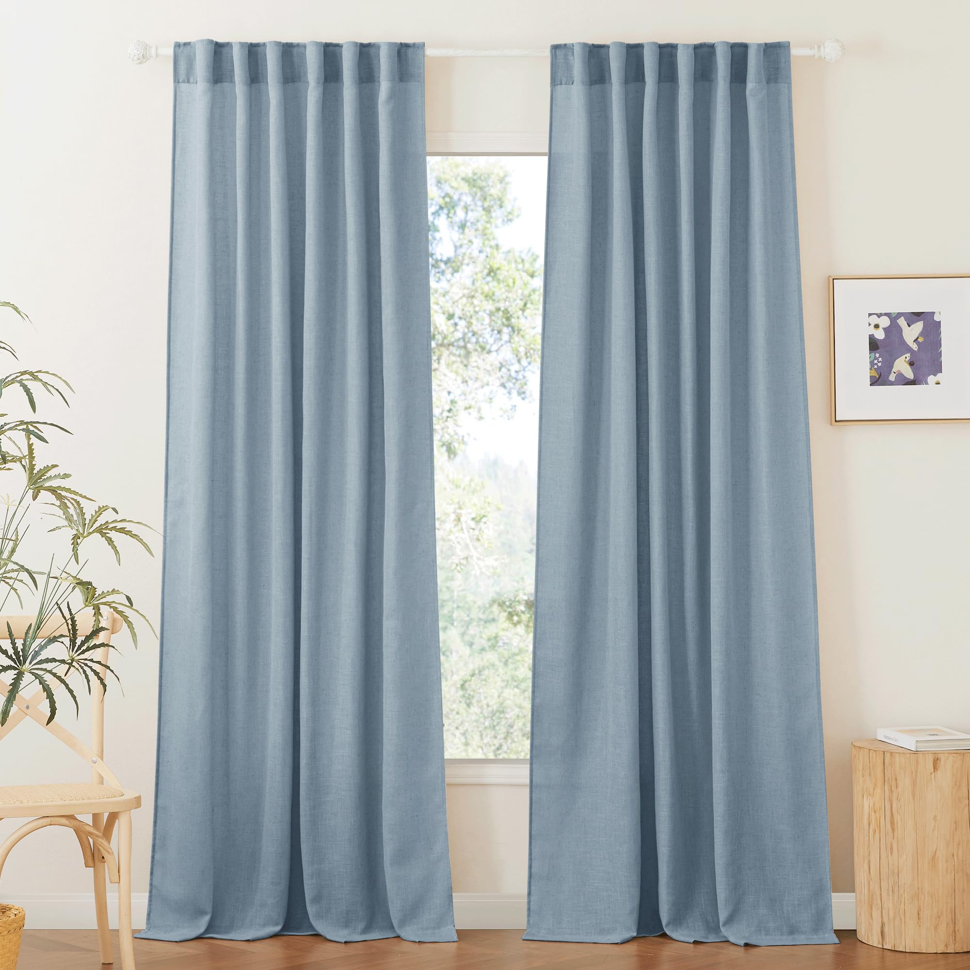 RYB HOME Farmhouse Sheer Curtains 108 inch Length, Semi Sheer Curtain & Drapes Large Window Dressing Lights & Winds Filter for Bedroom Home Office Living Room, Linen, W 70 x L 108 inch Long, 1 Pair