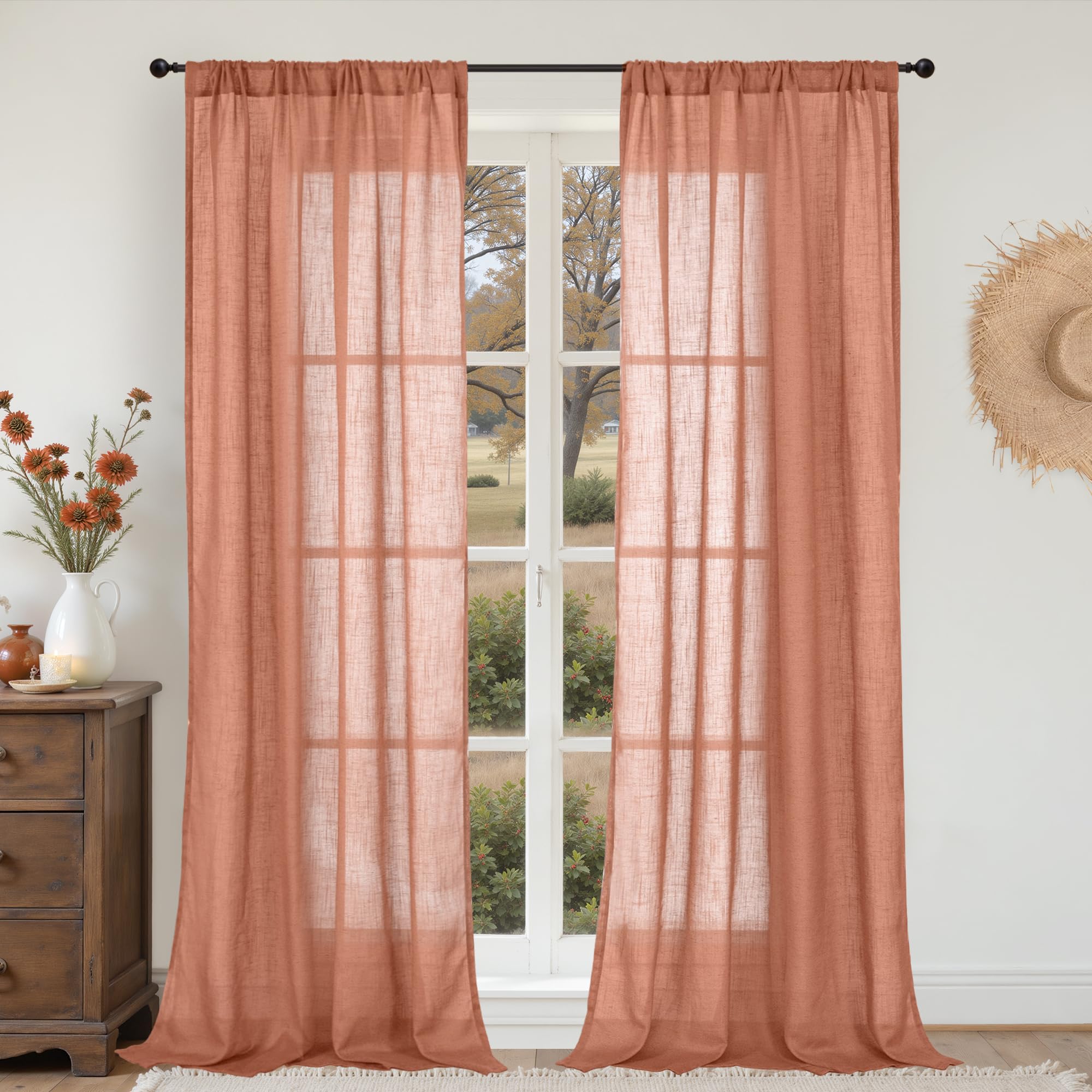 BGment 90 Inches Long Curtains Linen Semi Sheer, Light Filtering Window Treatments Drapes with Rod Pocket Lightweight for Living Room Bedroom, 2 Panels, 52 Inch Wide Each Panel