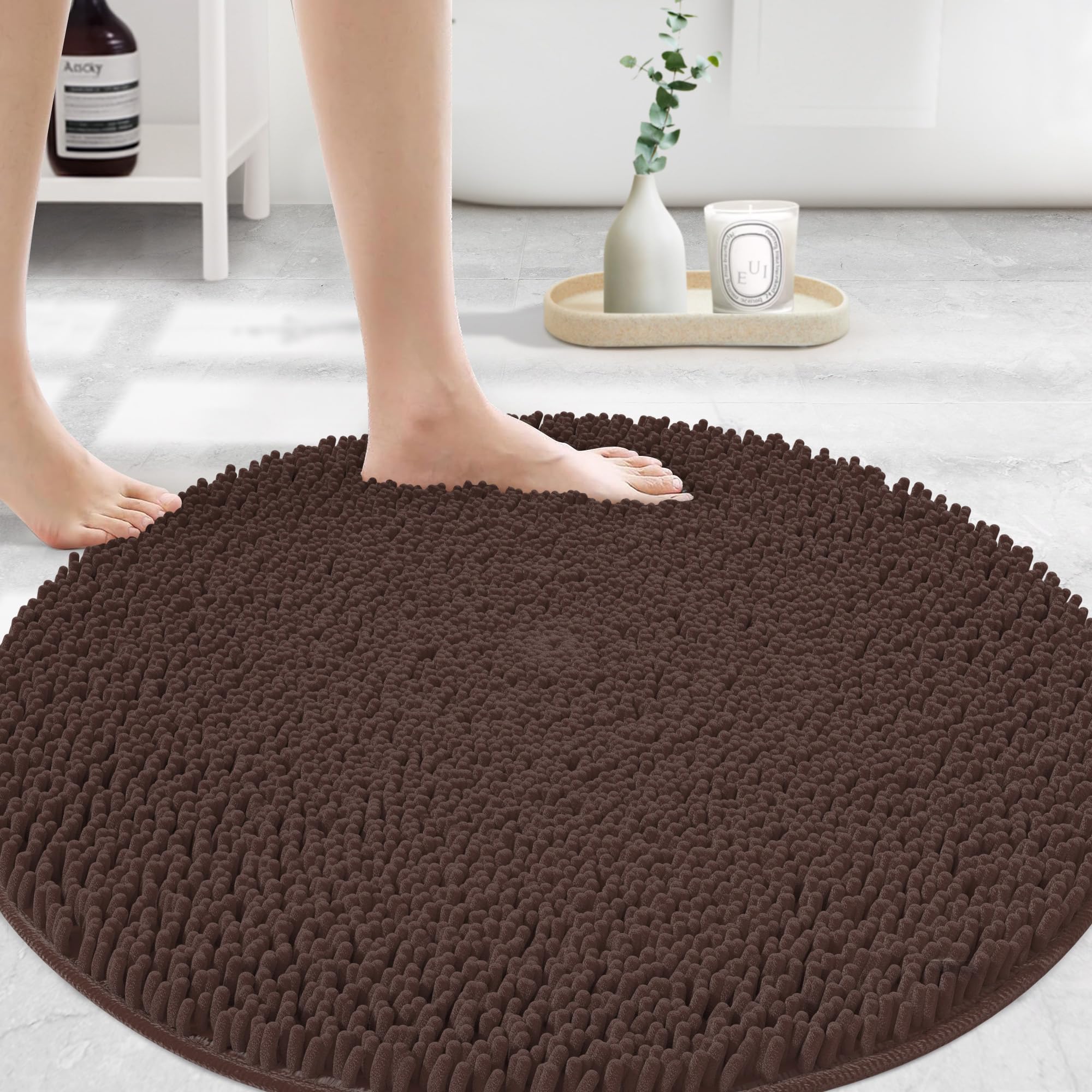 MAYSHINE Plush Shaggy Chenille Bath Mat | Extra Soft, Super Absorbent, Non-Slip Bathroom Rug | Fluffy Microfiber, Area Rug Sets for Bathroom Floor, Kitchen, Living Room | 59"x31" | Beige