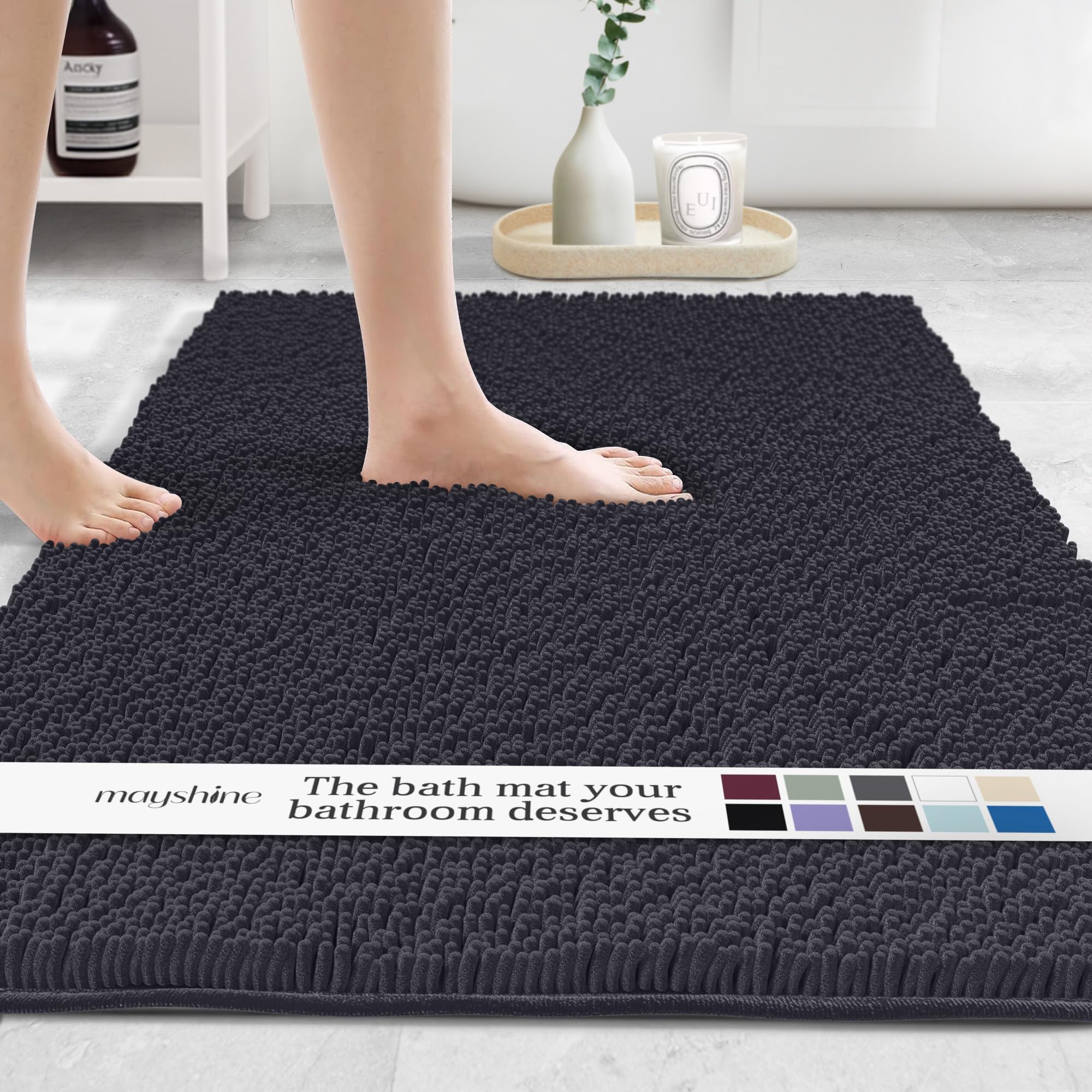 MAYSHINE Plush Shaggy Chenille Bath Mat | Extra Soft, Super Absorbent, Non-Slip Bathroom Rug | Fluffy Microfiber, Area Rug Sets for Bathroom Floor, Kitchen, Living Room | 59"x31" | Beige