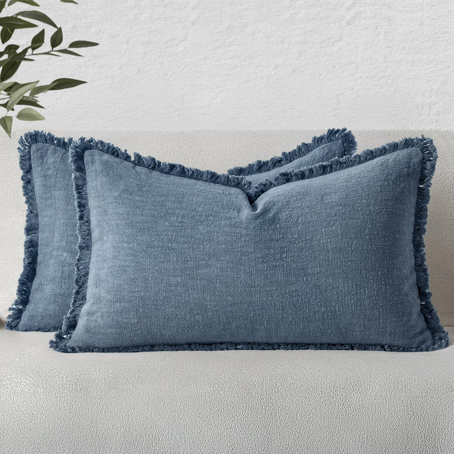 MIULEE Decorative Throw Pillow Covers Neutral Linen Fringe Throw Pillows Set of 2 Natural Linen Boho Farmhouse Cushion Covers with Tassels for Couch Sofa Bed Spring Home Decor 28x28 Inch