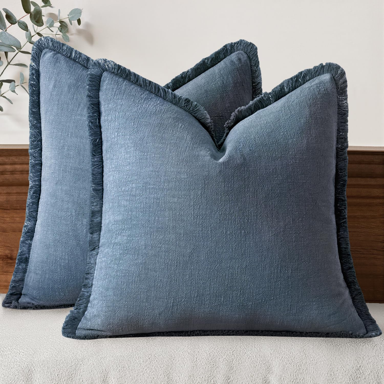 MIULEE Decorative Throw Pillow Covers Neutral Linen Fringe Throw Pillows Set of 2 Natural Linen Boho Farmhouse Cushion Covers with Tassels for Couch Sofa Bed Spring Home Decor 28x28 Inch