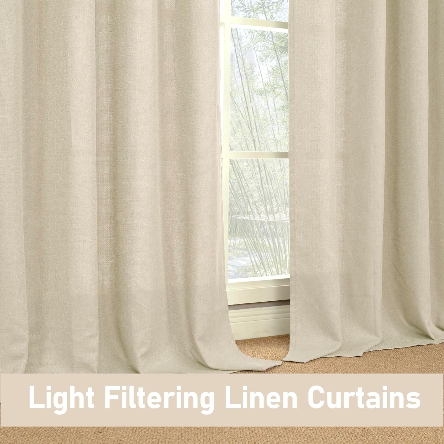 LAMIT Natural Beige Linen Curtains for Bedroom, 84 inches Grommet Thermal Insulated Thick Burlap Farmhouse Neutral Curtains Noise Reducing Light Filtering Drapes for Living Room, 2 Panels, W60 x L84