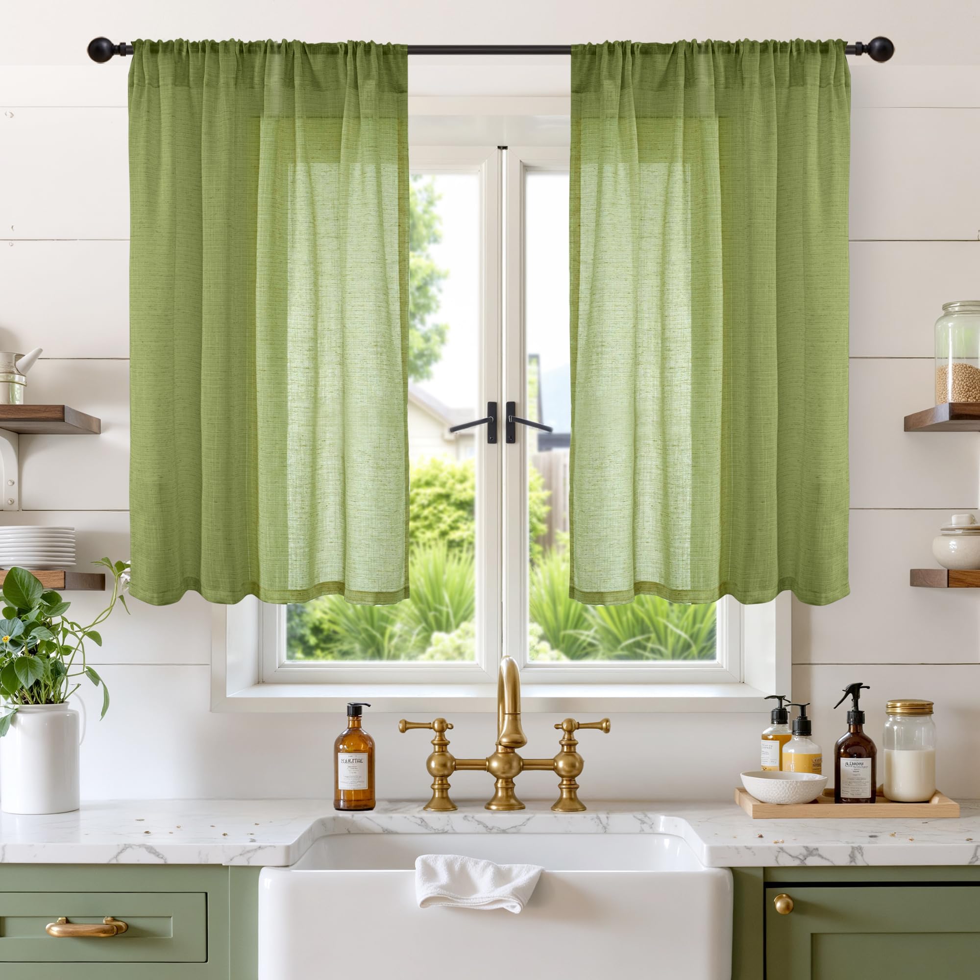 BGment 90 Inches Long Curtains Linen Semi Sheer, Light Filtering Window Treatments Drapes with Rod Pocket Lightweight for Living Room Bedroom, 2 Panels, 52 Inch Wide Each Panel