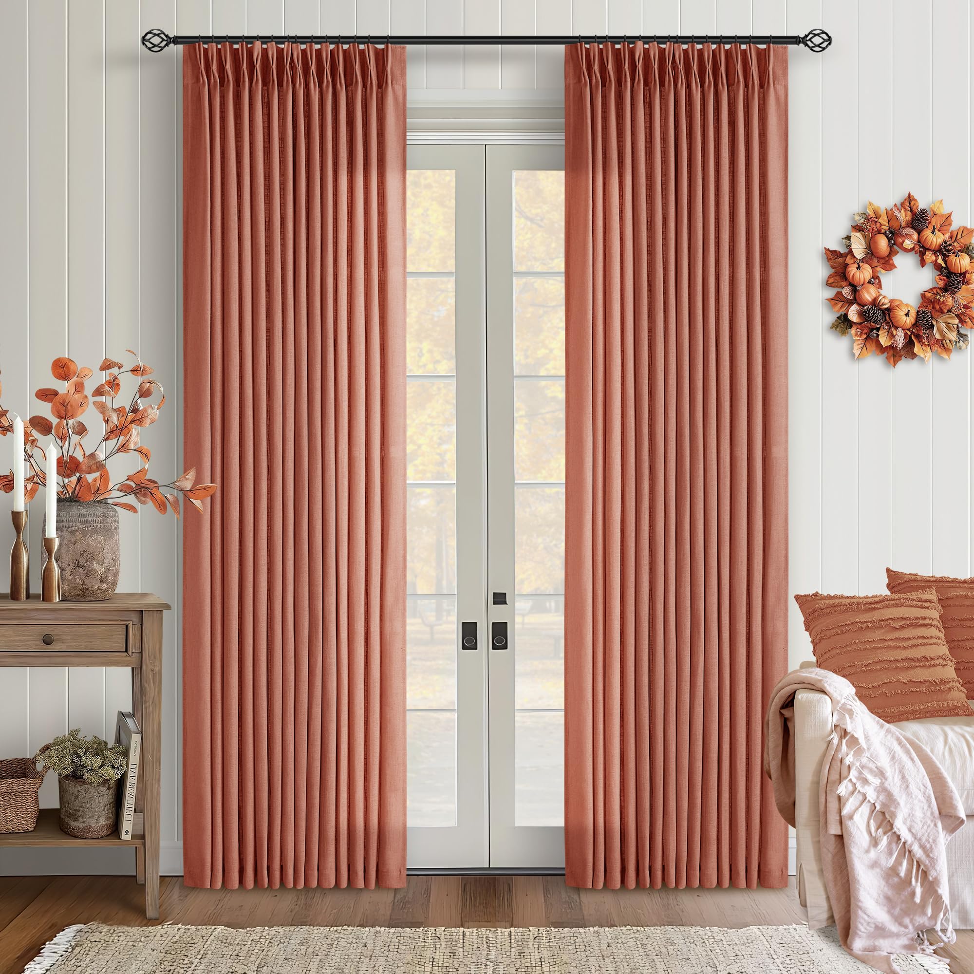 90 Inch Pinch Pleated Linen Curtains 2 Panel Set for Living Room Cream Natural Thick Linen Textured Drapes 90 Inches Long Pinch Pleat Drapes Birch Ivory Semi Sheer Curtain for Dining Bedroom Office