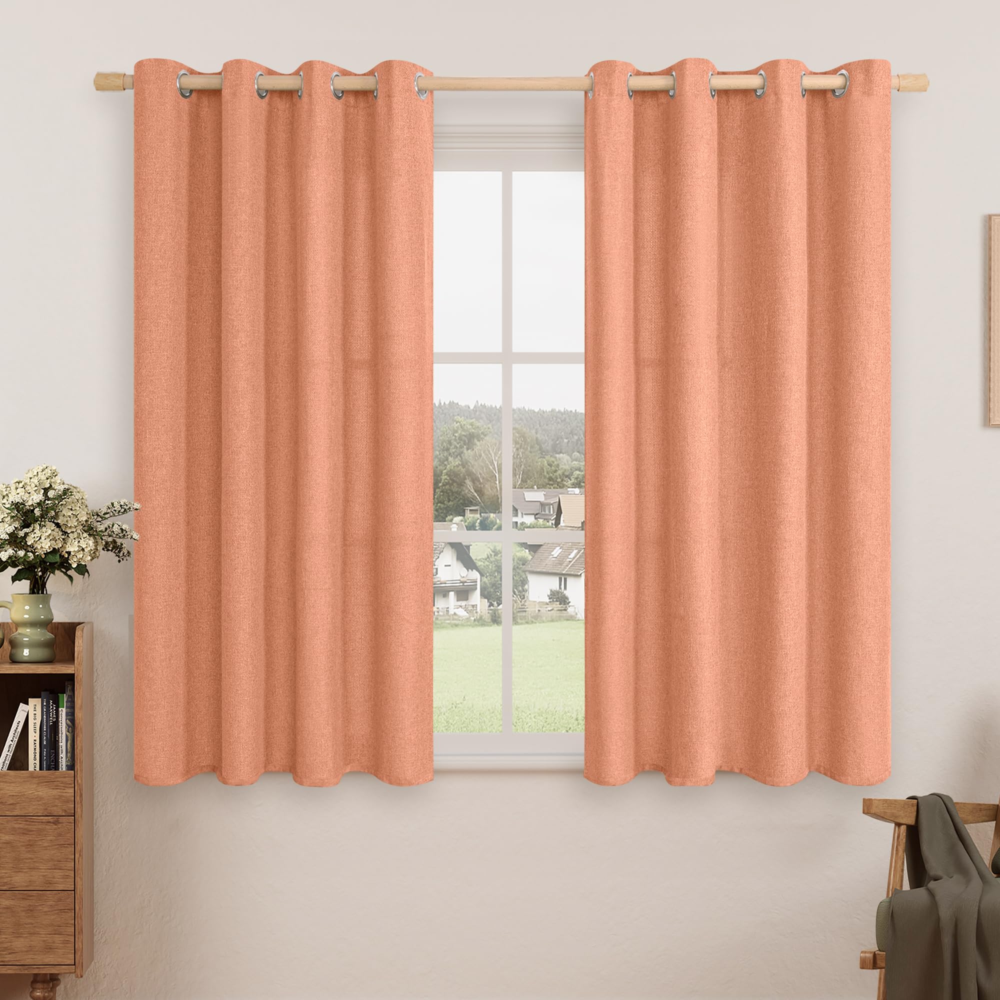 LAMIT Natural Beige Linen Curtains for Bedroom, 84 inches Grommet Thermal Insulated Thick Burlap Farmhouse Neutral Curtains Noise Reducing Light Filtering Drapes for Living Room, 2 Panels, W60 x L84