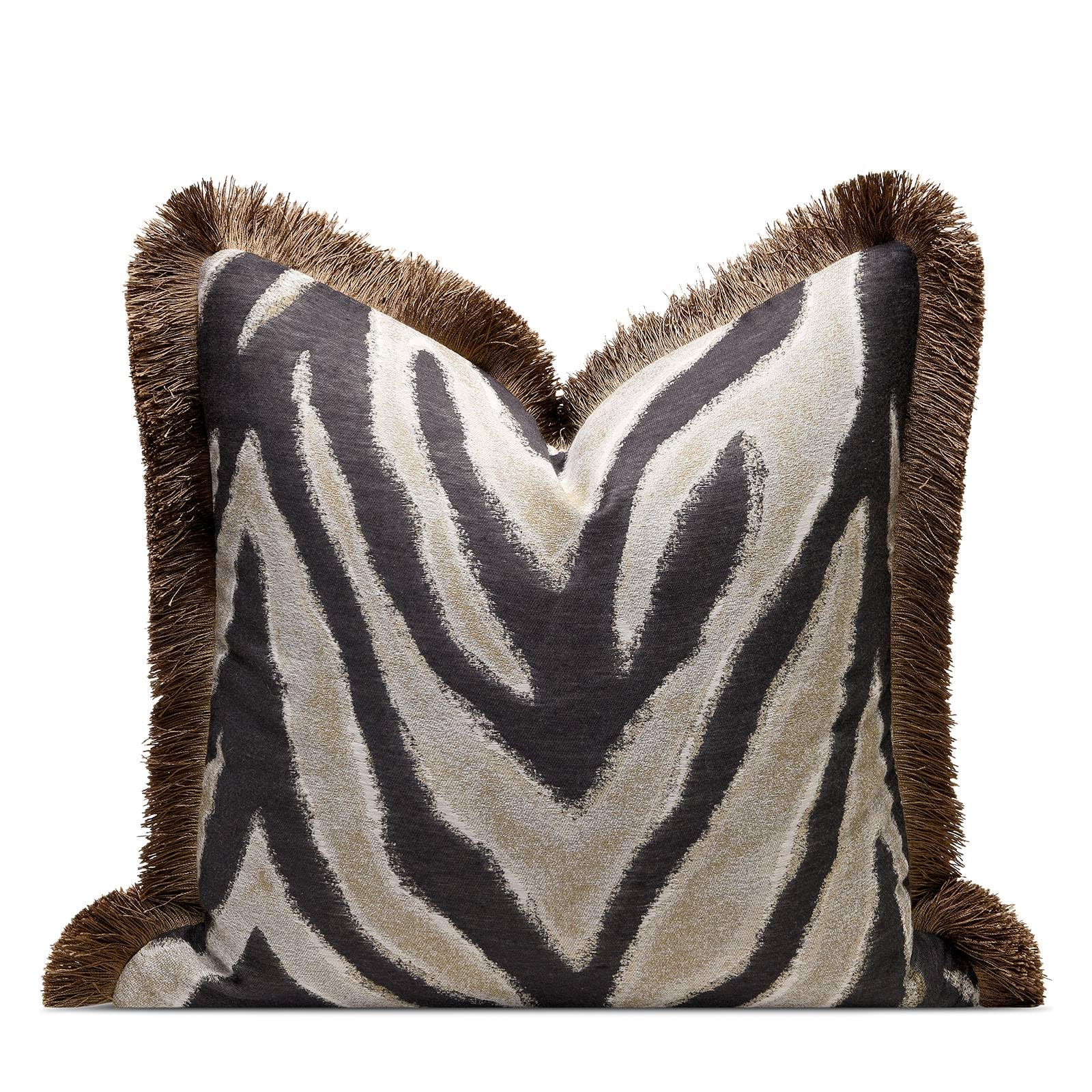 Luxury Zebra Lumbar Pillow Cover with Brown Tassel Trim, Zebra Pattern Jacquard Design Decorative Pillow Case for Sofa Bedroom Living Room, 12x20 Inch (Single Pack)
