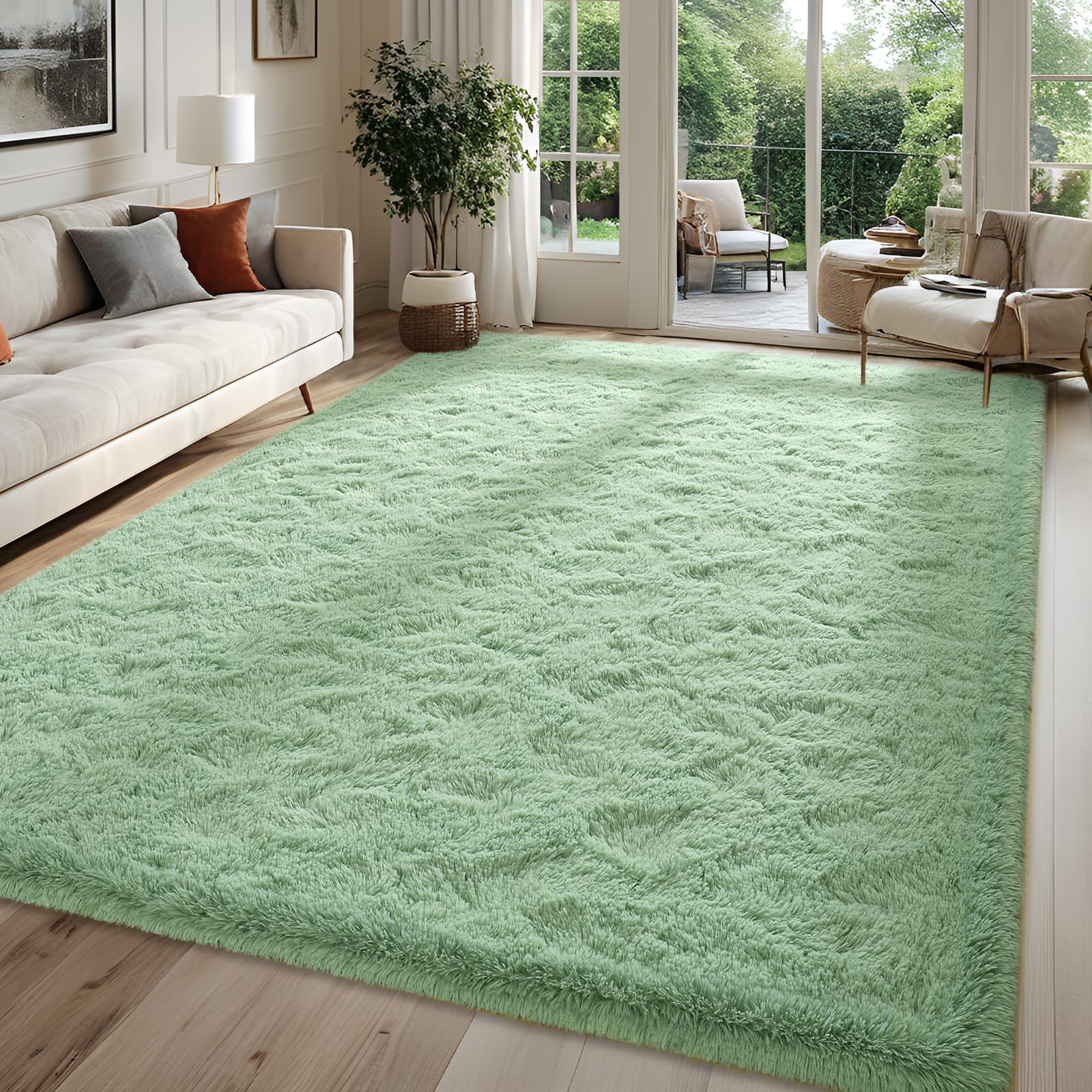 Fluffy Dark Green 6x9 Area Rugs for Living Room, Extra Large Rug for Bedroom Decor, Big Shaggy Floor Carpet, Soft Plush Thick Non-Slip Rectangle Carpets for Home Decor