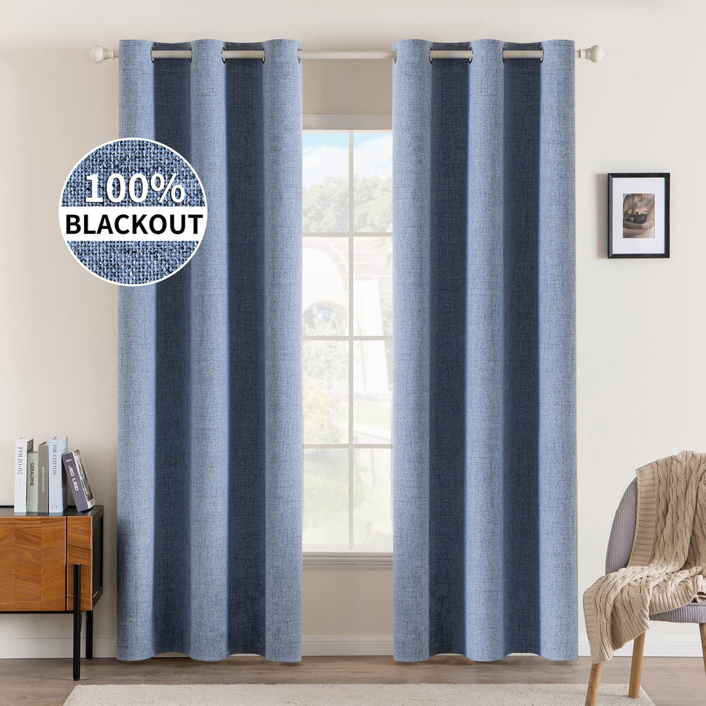 MIULEE 100% Blackout Linen Curtains for Bedroom Thermal Insulated Birch Grommet Room Darkening Curtains & Drapes for Living Room Nursery 52 x 96 Inch (2 Panels)