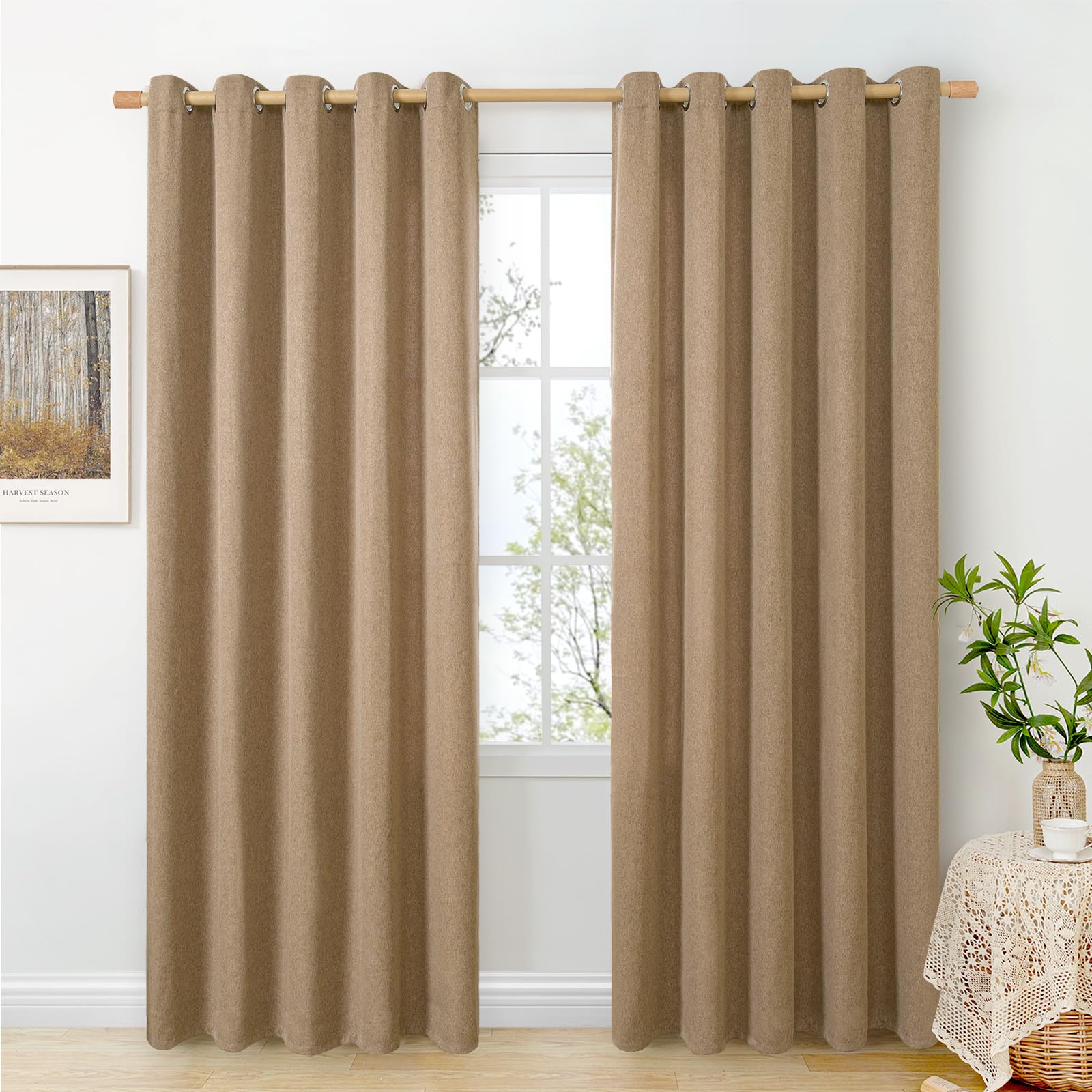 BGment Linen Curtains 95 Inch Long for Living Room 2 Panels, Thick Textured Privacy Floor Length Window Drapes Non See Through for Bedroom Farmhouse Light Filtering Grommet Top, Each 52 Inch Wide