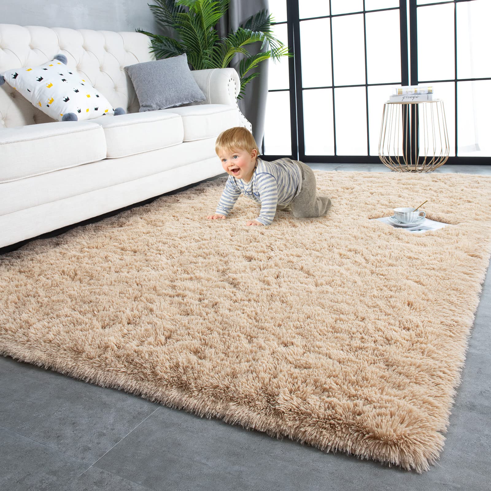 TWINNIS Super Soft Shaggy Rugs Fluffy Carpets, 6x9 Feet, Indoor Modern Plush Area Rugs for Living Room Bedroom Kids Room Nursery Home Decor, Upgrade Anti-Skid Rectangular Fuzzy Rug, Black Gray