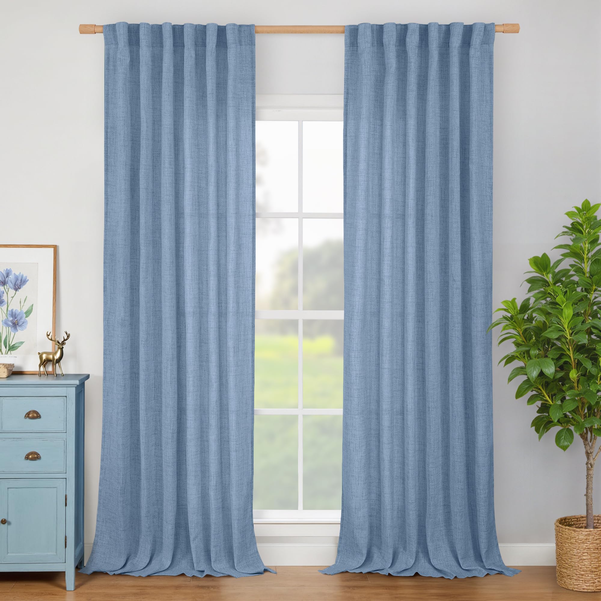 BGment Long 102 Inch Length Linen Curtains for Living Room, Natural Rod Pocket Textured Burlap Drapes Rustic Country Light Filtering for Bedroom Semi Sheer Back Tab, 2 Panel, 52 Inch Wide Each Panel