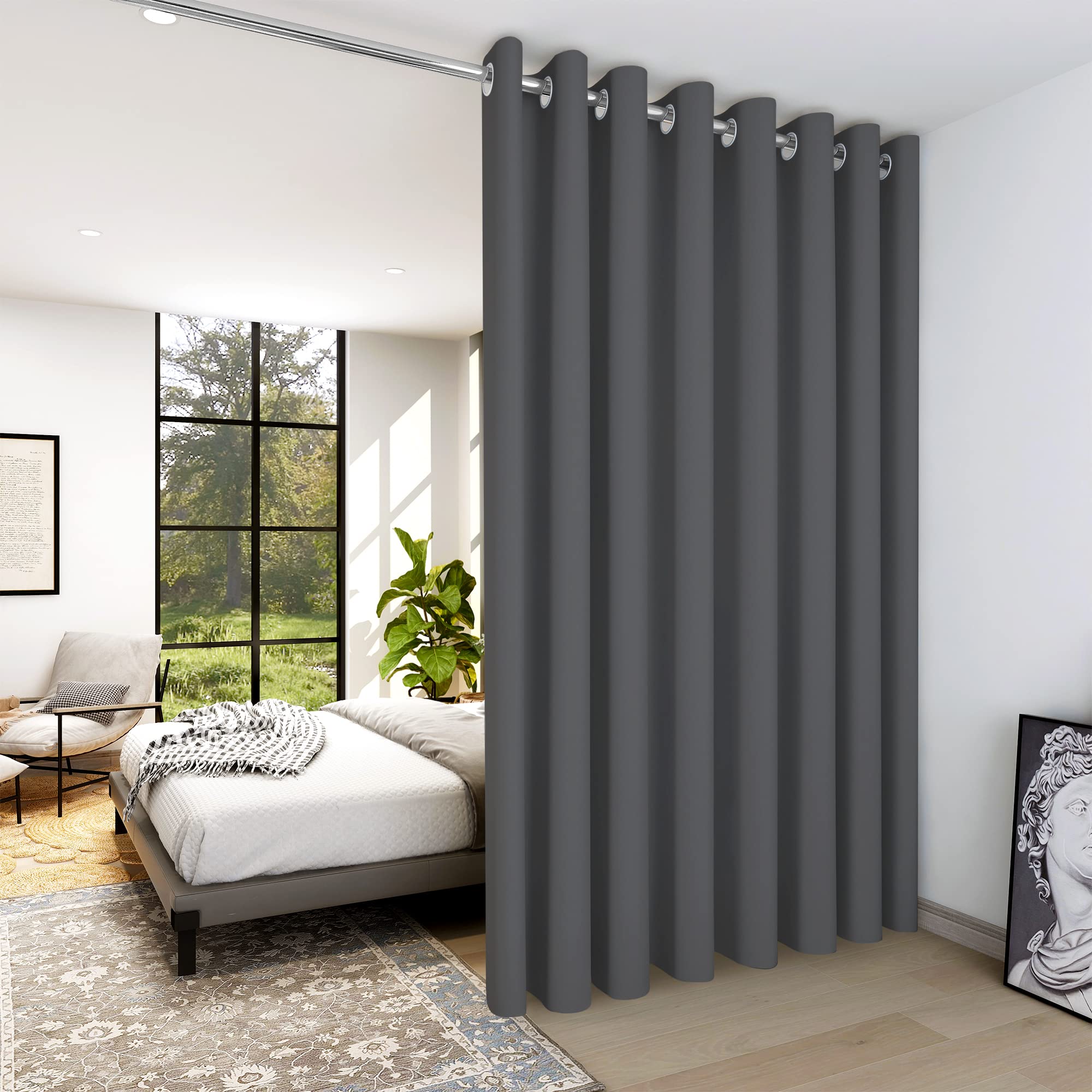 Deconovo Blackout Wide Curtain Panel, Grommet Top Thermal Insulated Room Darkening Drape for Bedroom Living Room, Khaki Divider, 100W x 84L Inch, Pack of 1