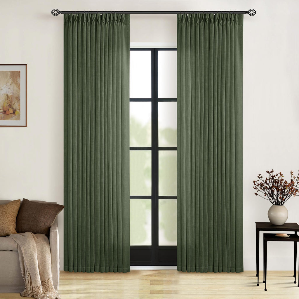 90 Inch Pinch Pleated Linen Curtains 2 Panel Set for Living Room Cream Natural Thick Linen Textured Drapes 90 Inches Long Pinch Pleat Drapes Birch Ivory Semi Sheer Curtain for Dining Bedroom Office